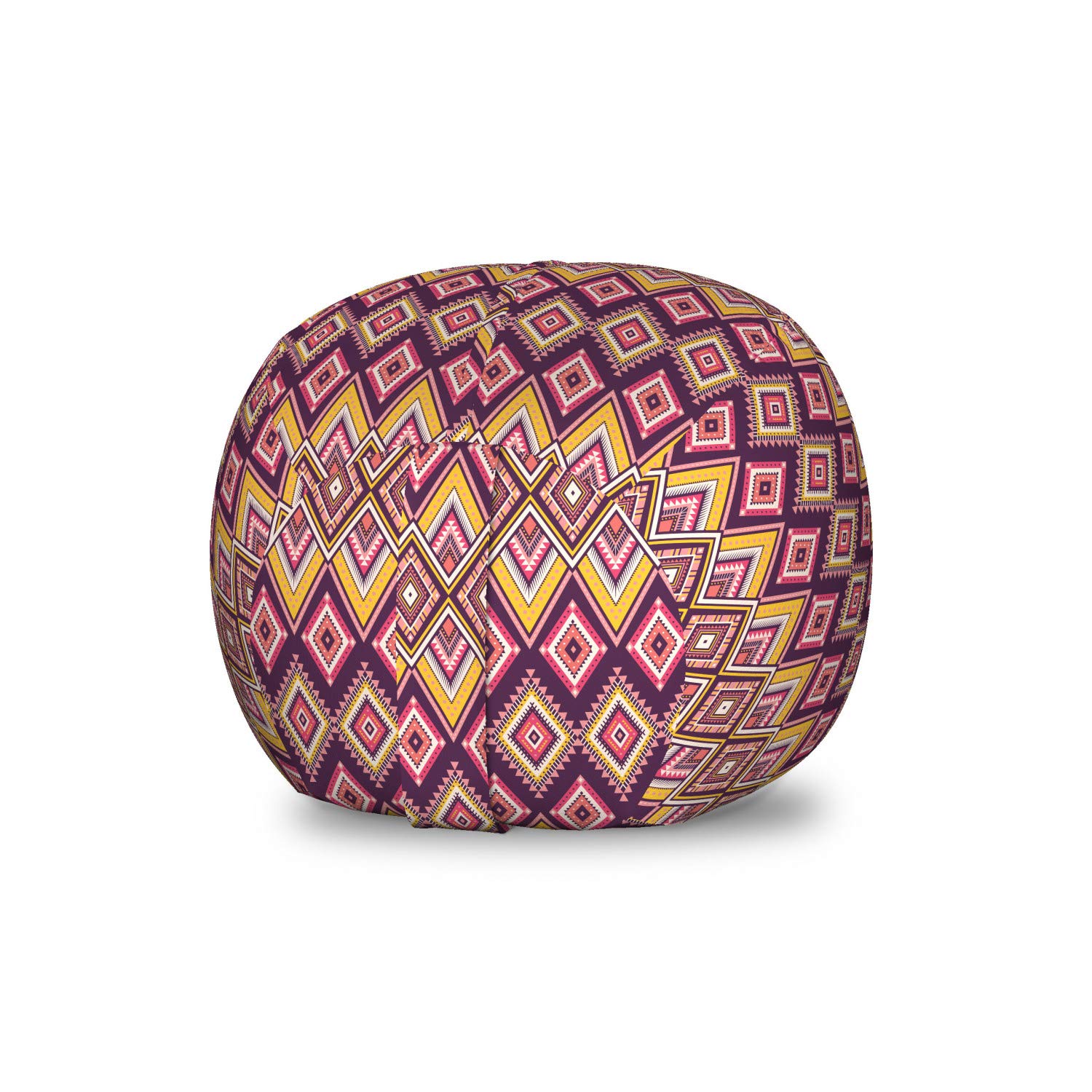 Ambesonne Aztec Toy Storage Bag Chair - Colorful Native Rhombus Pattern with Ornamental Dots - Washable Stuffed Animal Organizer - Small Size Plum Coral - Perfect for Kids' Room, Playroom & Dorm Organization