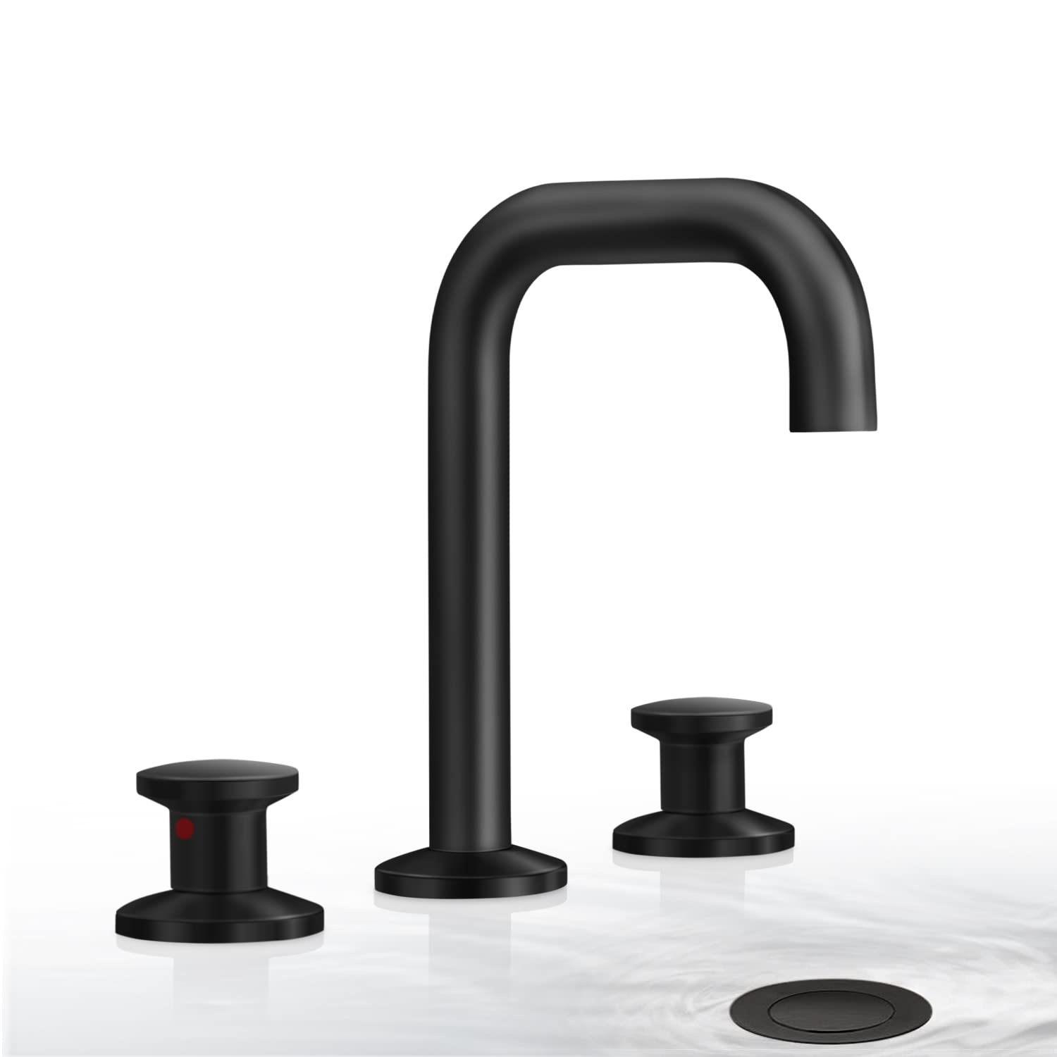 ARRISEA 8 Inch Widespread Bathroom Faucet - 3 Hole 2 Handle Brass Bathroom Sink Faucet with Pop Up Drain - Matte Black Modern Bathroom Faucet for Vanity, Powder Room & Guest Bath (ADA Compliant)