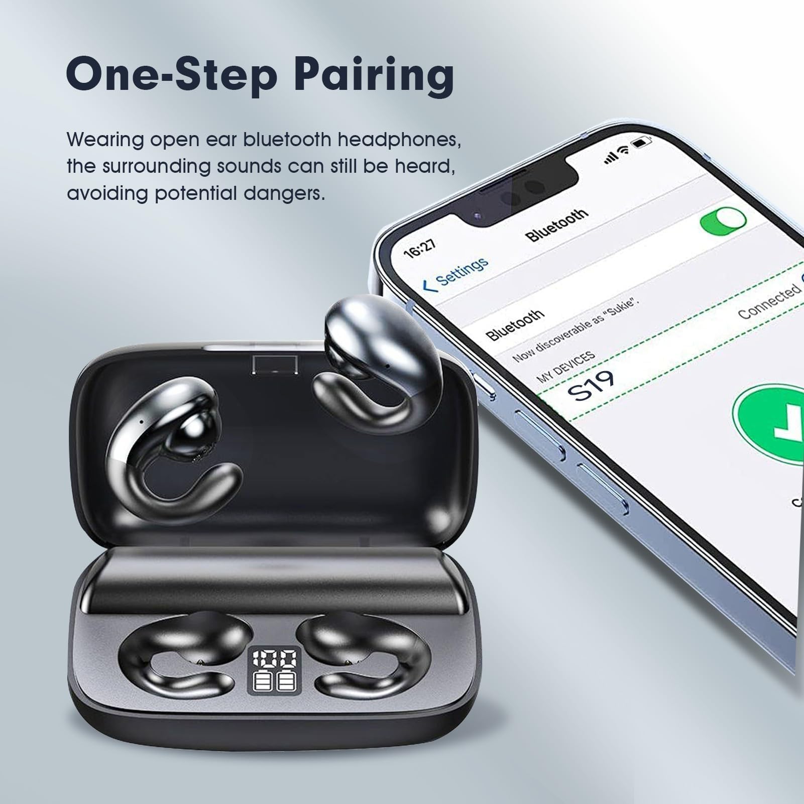 Wireless Bluetooth 5.0 Earbuds with Ear Hooks - Open Ear Bone Conduction Headphones, IPX7 Waterproof, Noise Canceling, Lightweight Sports Earphones for Cycling, Running, Driving & Workout - Secure Fit for Active Lifestyles