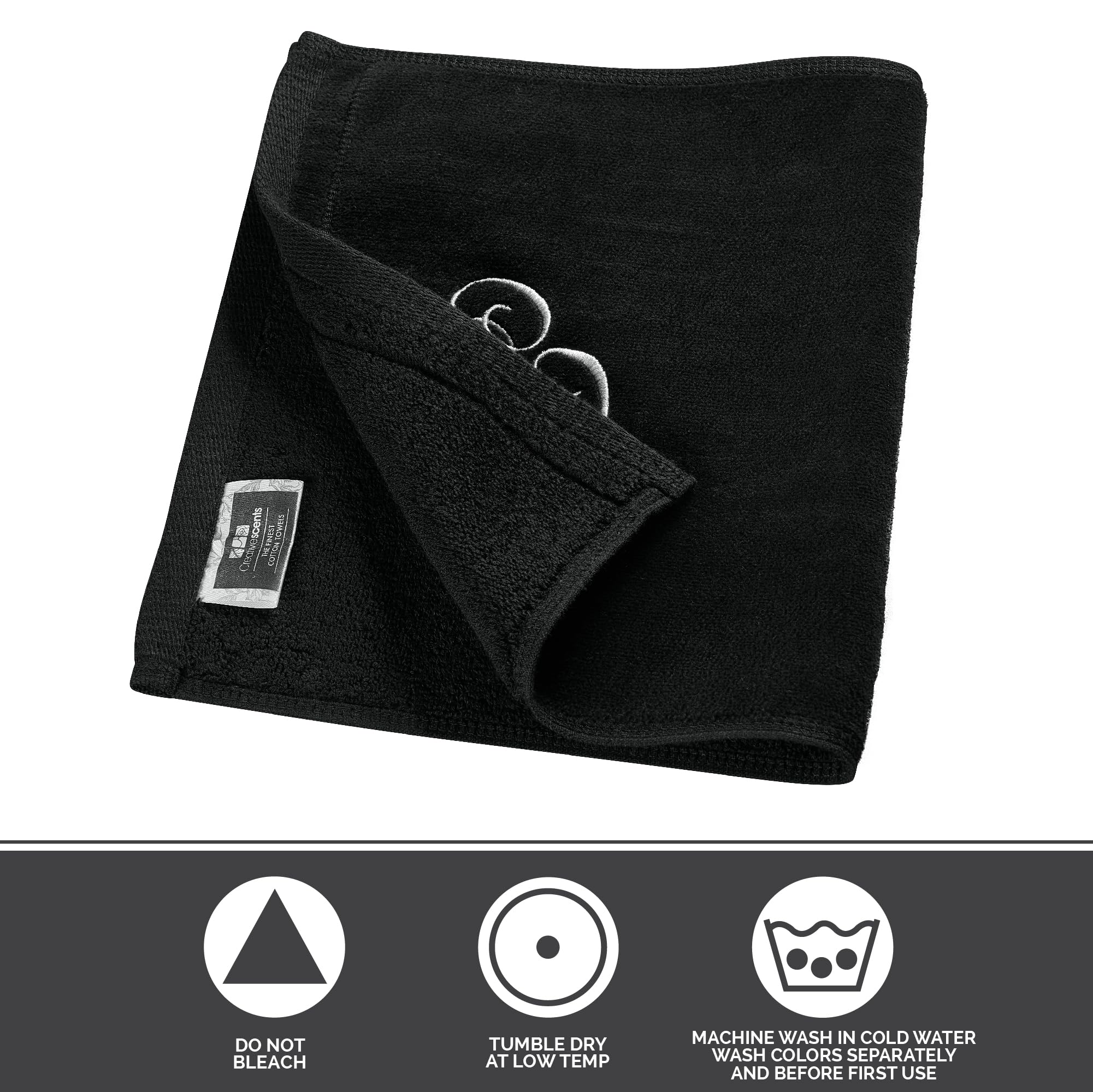 Personalized Monogrammed Towels Set of 2 - 11x18 Inch Extra Absorbent 100% Cotton Fingertip Towels with Soft Velour Finish - Initial R Embroidery in Black - Perfect for Bathroom, Kitchen, Spa & Thoughtful Gift Giving
