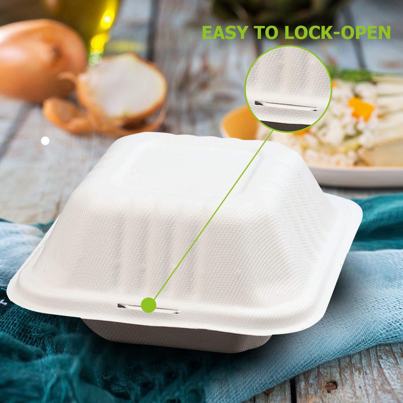 Eco-Friendly 6-inch 500-Count Compostable Clamshell Food Containers - Natural Bagasse (Sugarcane Fiber) Biodegradable Take-Out Boxes with Hinged Lid, Microwave Safe & Gluten-Free | Perfect for Restaurants, Catering, Meal Prep & Sustainable Food Packaging