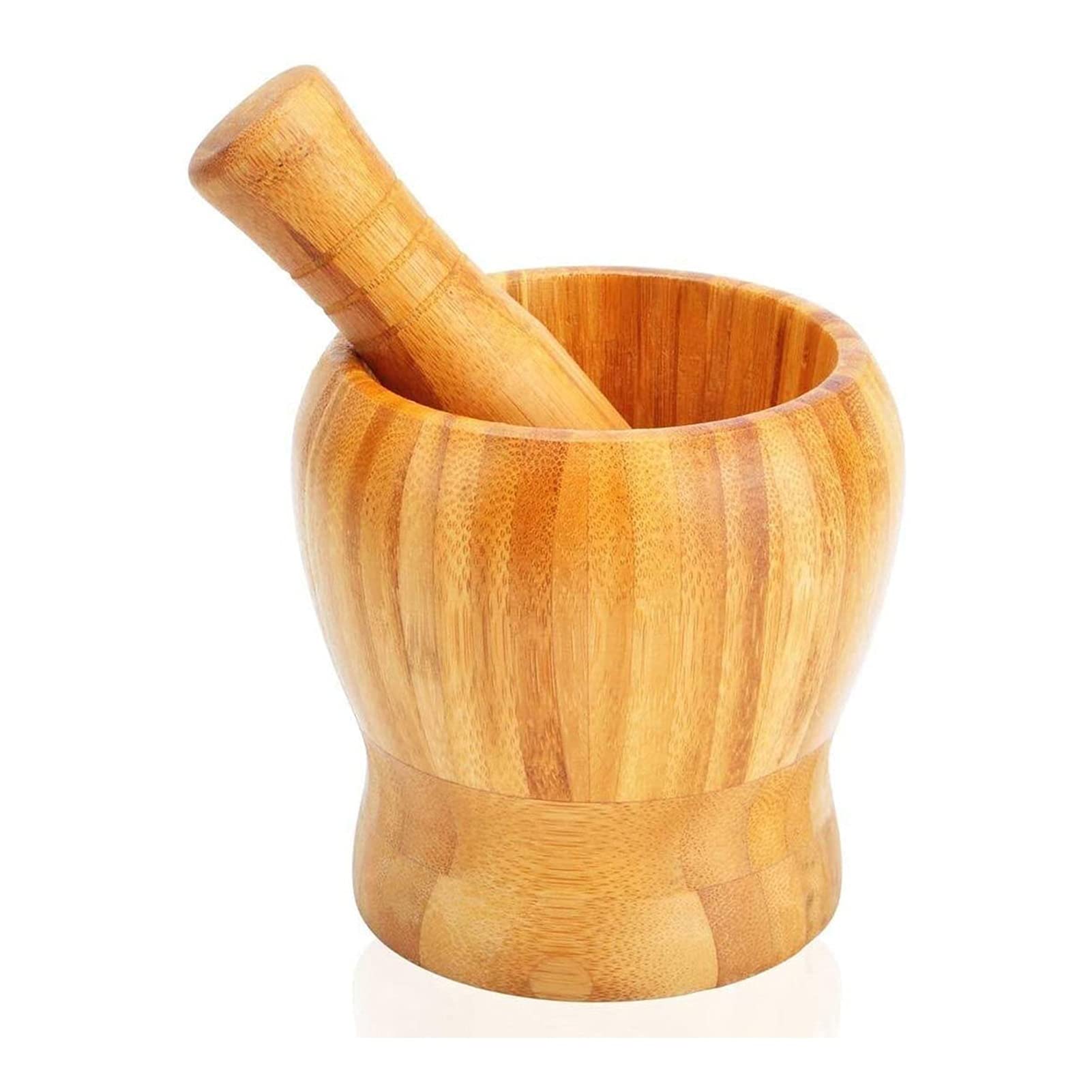 Natural Bamboo Mortar and Pestle Set - 100% Organic Spice Grinder for Crushing Herbs, Garlic, Pepper, Nuts & Making Guacamole - Eco-Friendly Kitchen Tool for Cooking, Baking & Meal Prep