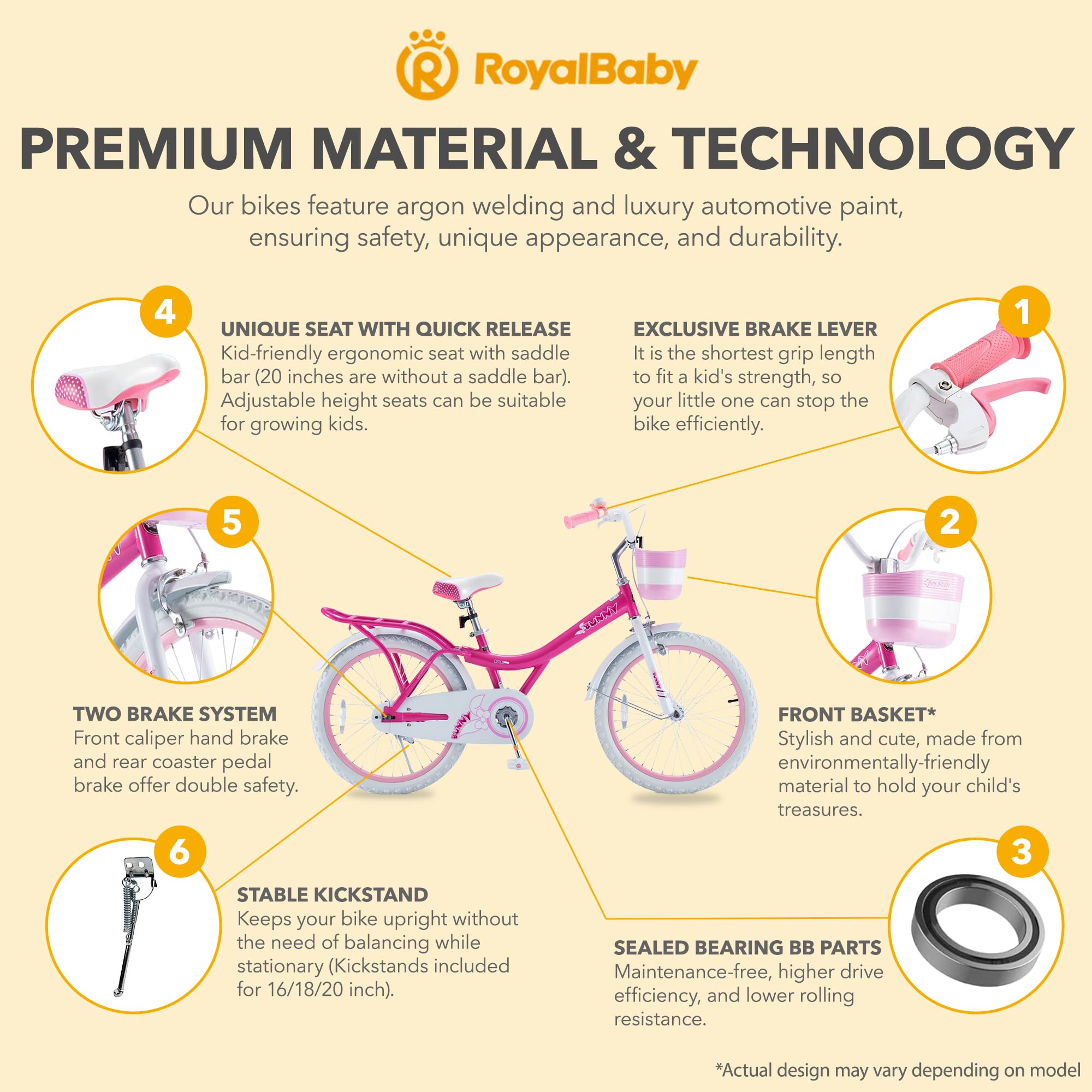 Royalbaby Princess Girls Bike for Kids 12-20 Inch - Pink & Purple Children's Bicycle with Basket, Training Wheels & Bell - Perfect for Ages 3-12 | Birthday Gifts, Park Rides & Neighborhood Cycling