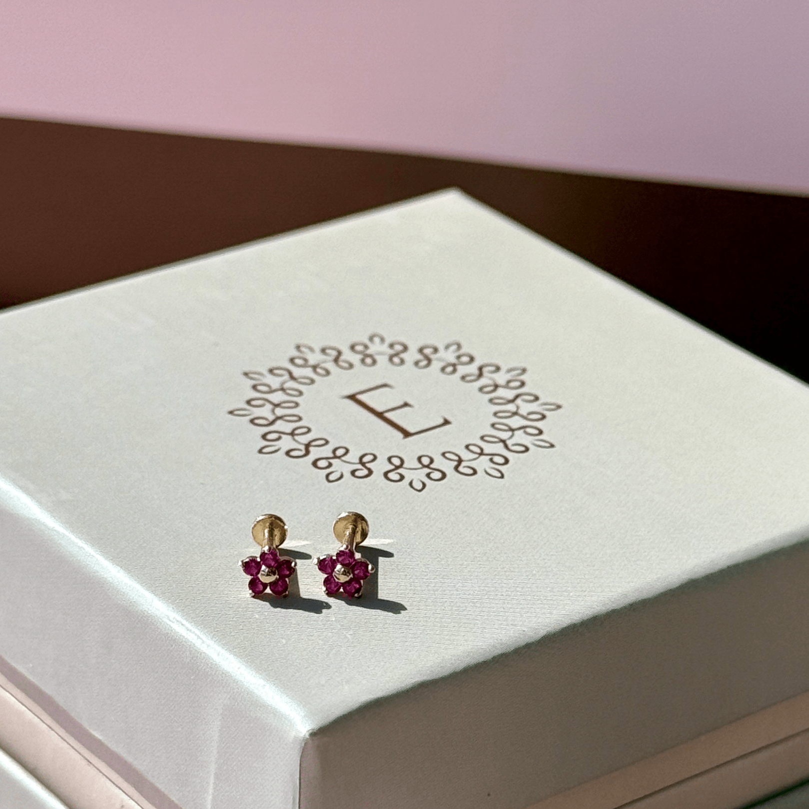 14K Solid Yellow Gold Ruby Flower Stud Earrings for Women - Elegant Floral Jewelry for Daily Wear, Parties & Special Occasions