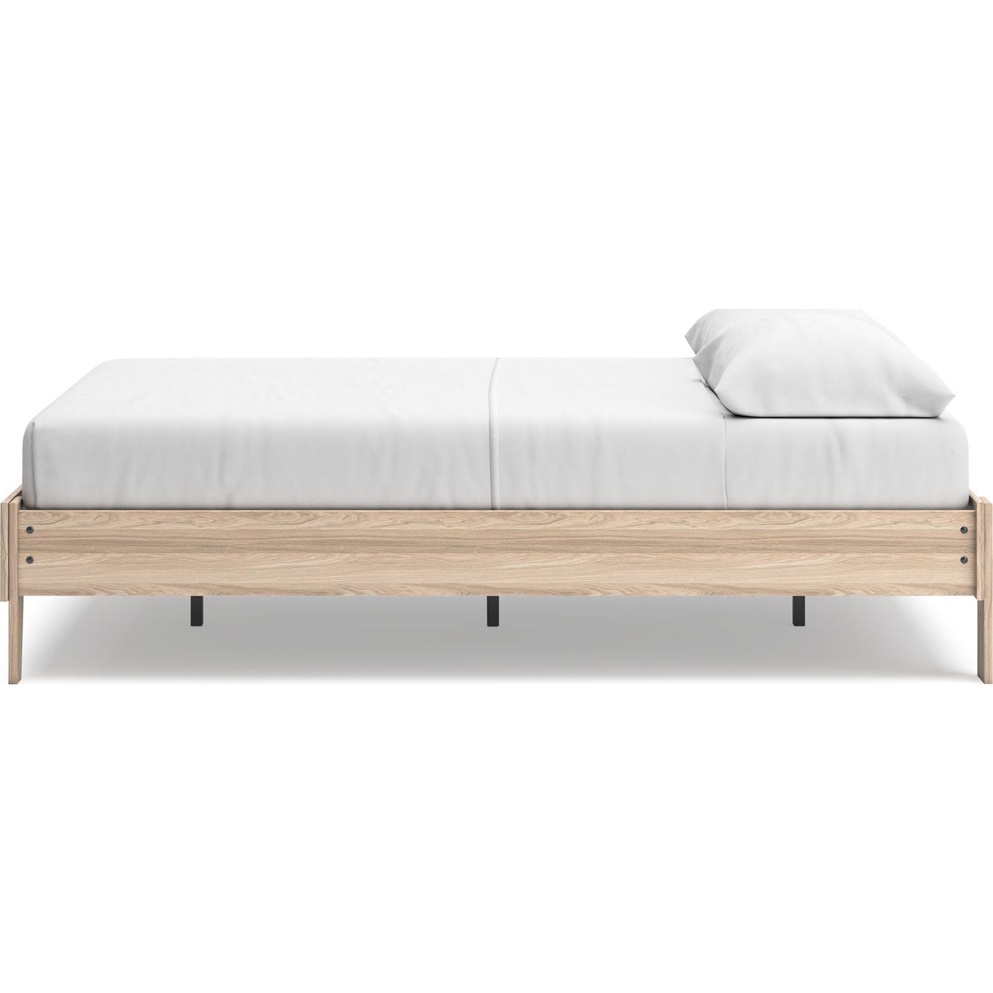 Battelle Queen Platform Bed Frame with Headboard - Tan Wooden Modern Minimalist Bed - Perfect for Small Bedrooms & Studio Apartments