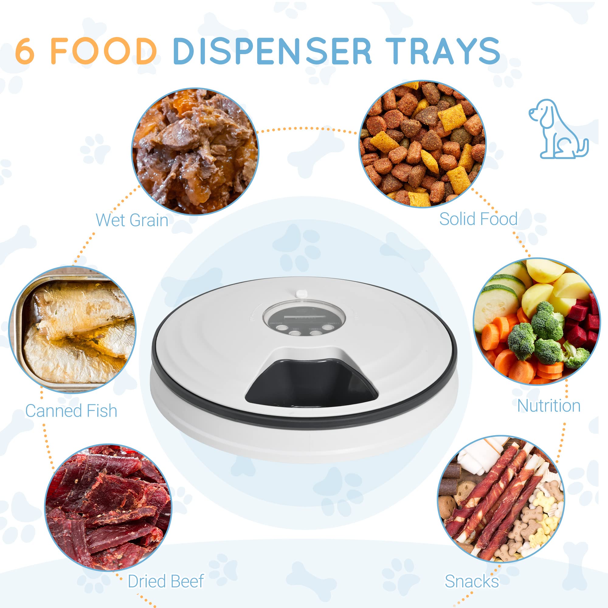 Automatic Pet Feeder for Dogs & Cats - Digital Timer, 6-Meal Dispenser - Perfect for Home, Travel & Busy Pet Owners