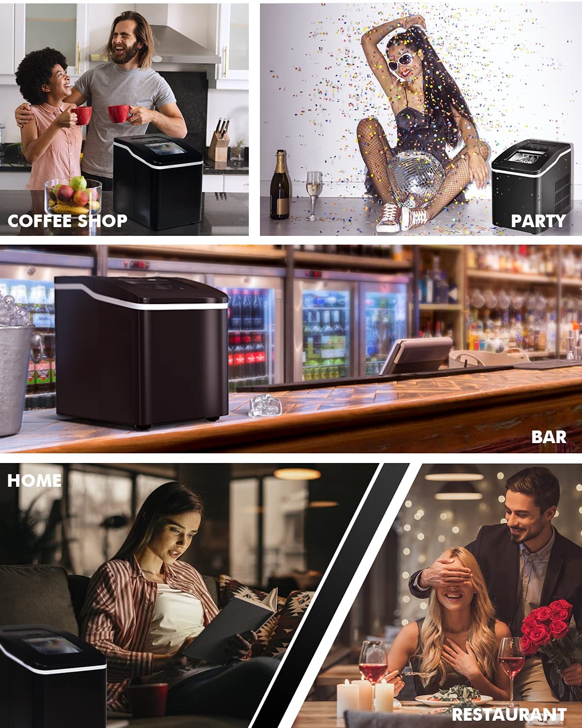 Portable Ice Maker - Mini Countertop Ice Machine with Automatic Cleaning & Scooper - Makes 9 Cubes in 8 Minutes (Black) - Perfect for Home, Office, RV & Outdoor Parties
