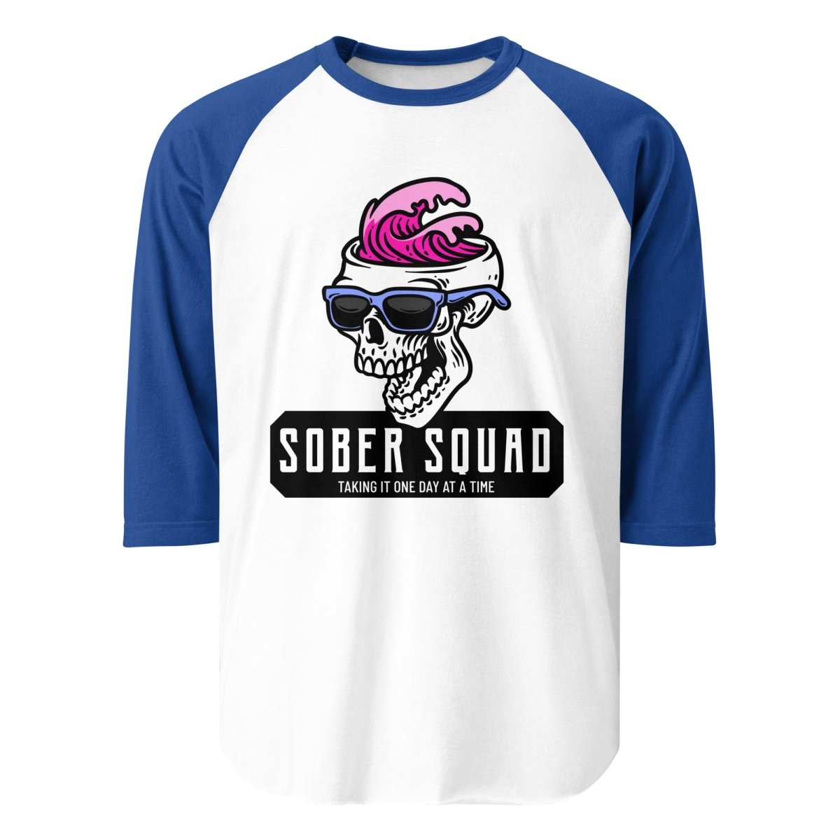 Sober Squad 3/4 Sleeve Raglan T-Shirt with Skull Wave Print - Comfortable Baseball Tee for Casual Wear, Gym & Street Fashion
