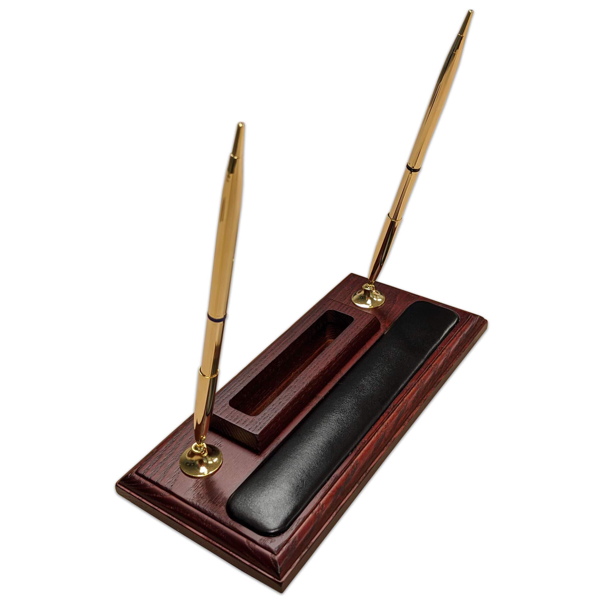 Premium Rosewood & Leather Pen Stand with Phone Holder - Stylish Desk Organizer for Office, Home, or Gift