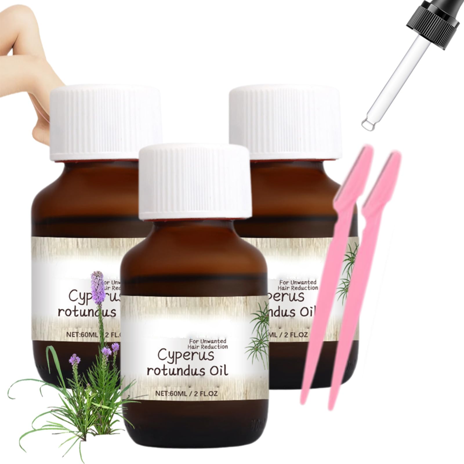 Pure Natural Cyperus Rotundus Oil for Hair Removal - 3 Pack Set | Organic Essential Oil for Skin Care, Aromatherapy & DIY Beauty Products | Perfect for Home Spa, Massage & Natural Hair Growth Treatment