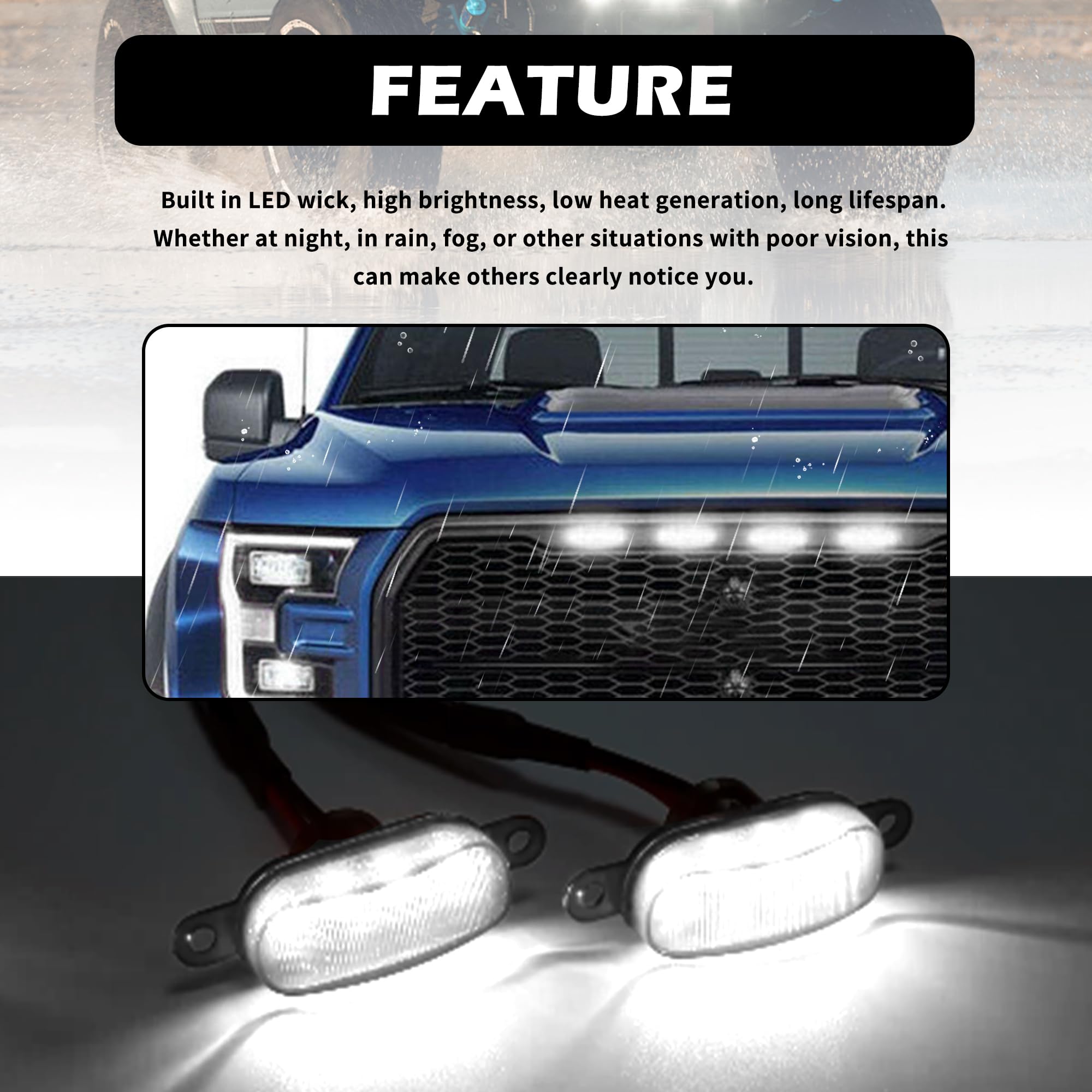 4-in-1 Soft Amber LED Grill Lights for Trucks with Wiring Harness Kit - Flush Mount Front Grill Lights with Lenses Compatible with Ford F150 F250 F350 (White) - Perfect for Off-Roading, Night Driving & Truck Customization