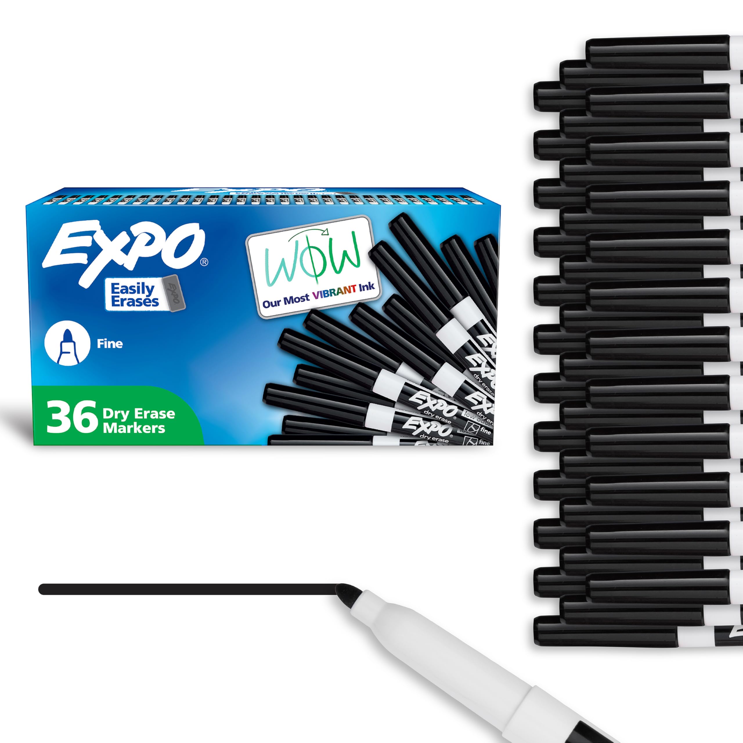 EXPO Fine Tip Dry Erase Markers - 36 Pack Black Low Odor Whiteboard Markers for Teachers, Students & Professionals - Perfect for Classroom, Office, Home & Boardroom Presentations