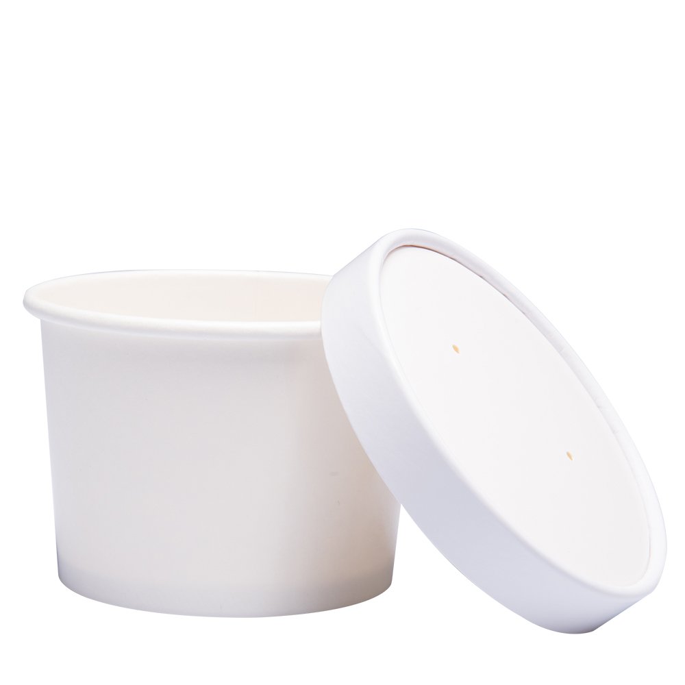 Eco-Friendly 8 oz Paper Ice Cream Cups with Lids - White Disposable Hot & Cold Soup Bowls (40 Pack) - Perfect for Parties, Desserts & Takeout Meals