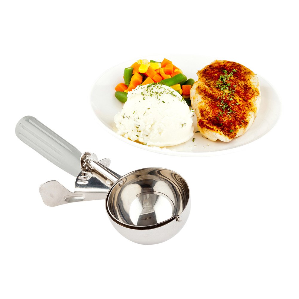 Restaurantware Met Lux 4oz Portion Scoop with Trigger Release - Gray Handle Stainless Steel Cookie & Ice Cream Scooper for Baking, Portion Control - Perfect for Cookie Dough, Cupcake Batter, Ice Cream Serving