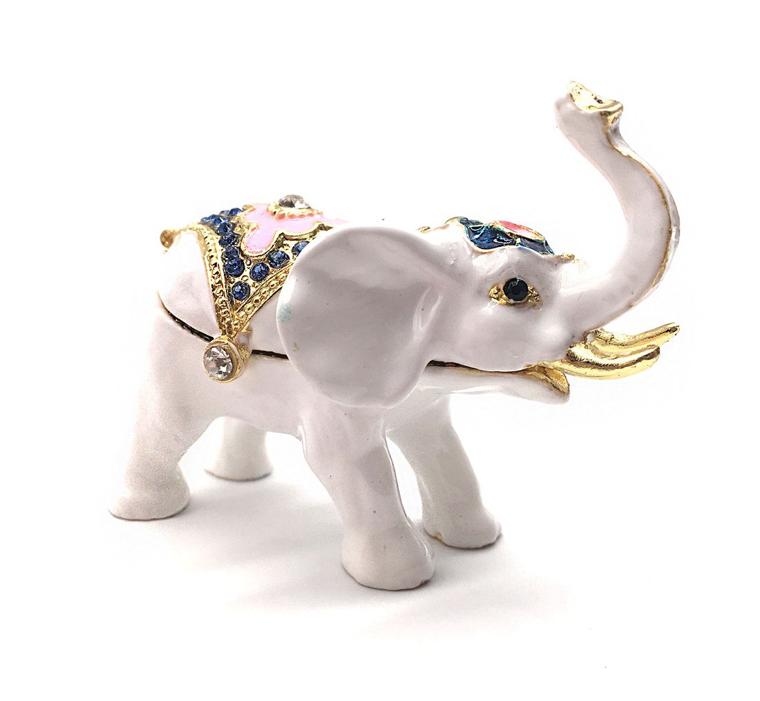 Waltz&F White Elephant Ring Holder Jewelry Box - Elegant Animal Figurine Trinket Dish for Rings, Earrings & Small Collectibles - Perfect for Home Decor, Gift Giving & Jewelry Organization
