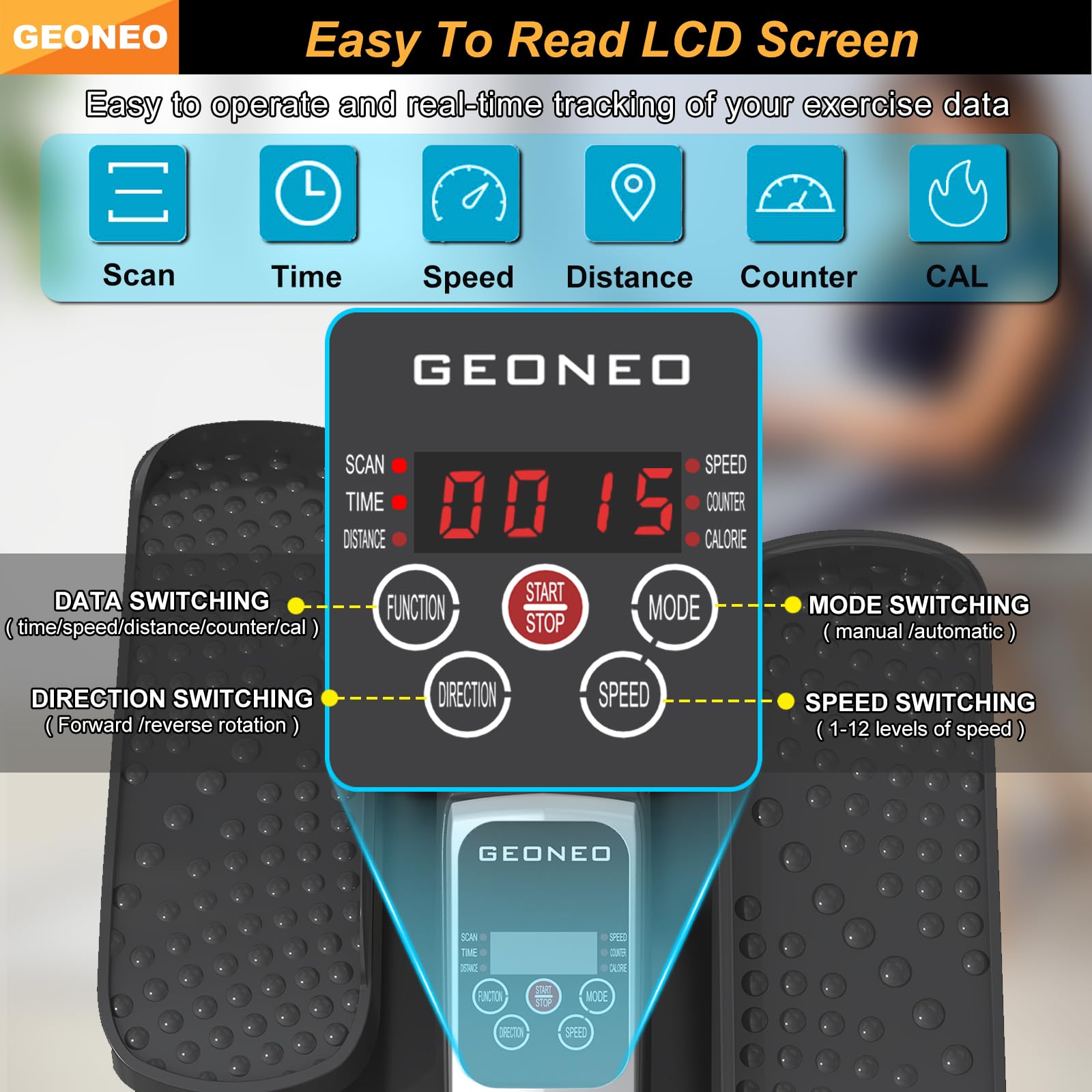 Under Desk Elliptical Machine - Quiet Electric Leg Exerciser for Seniors & Home Use | Compact Seated Pedal Exerciser with LCD Display, Remote Control & 12 Speed Levels | Perfect for Office Workouts, Physical Therapy & Low-Impact Home Fitness