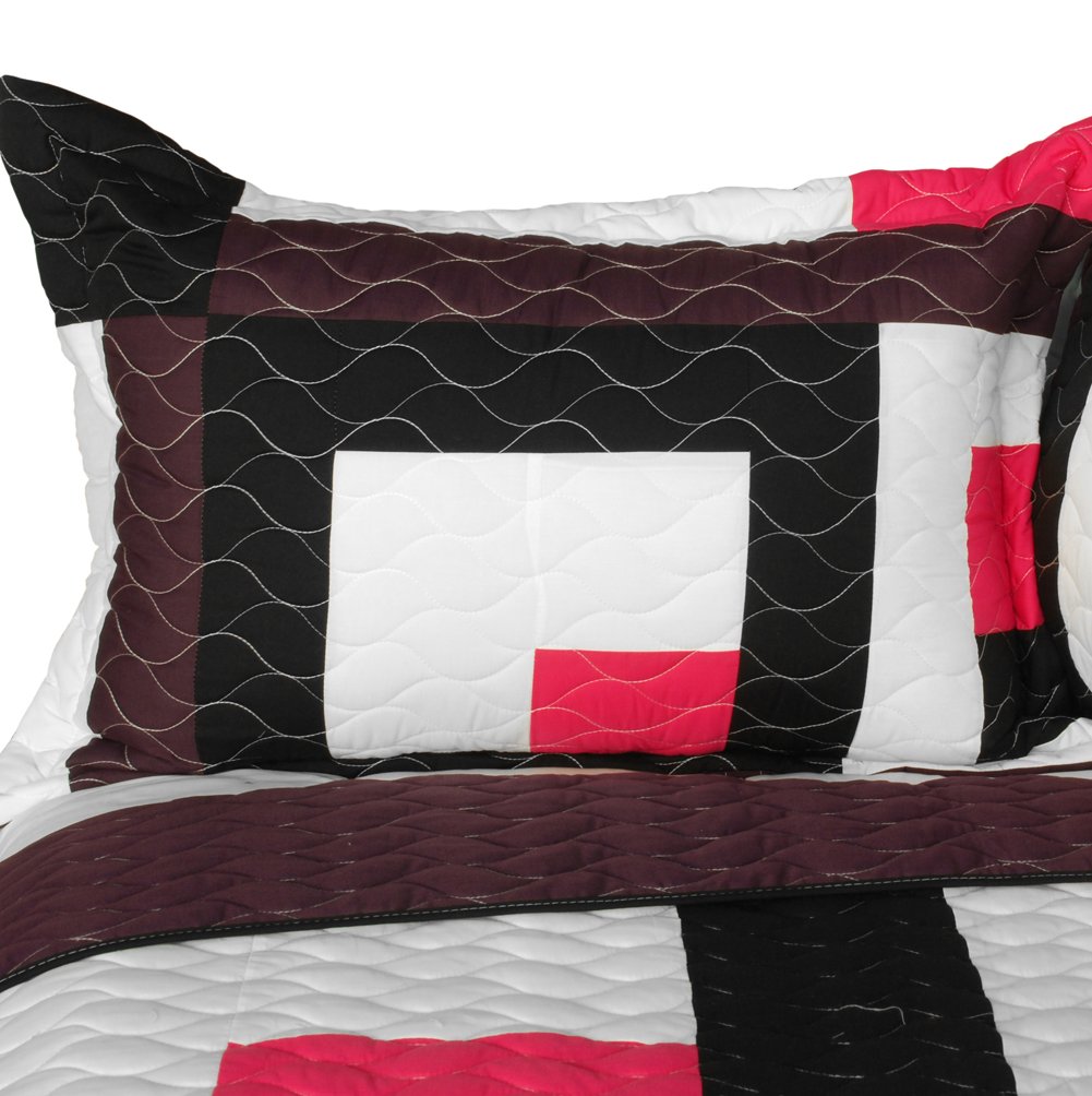 Chocolate Kingdom 3-Piece Vermicelli-Quilted Patchwork Bedding Set - Full/Queen Size Comforter, Pillow Shams & Bed Skirt - Cozy Luxury for Master Bedroom & Guest Room Decor