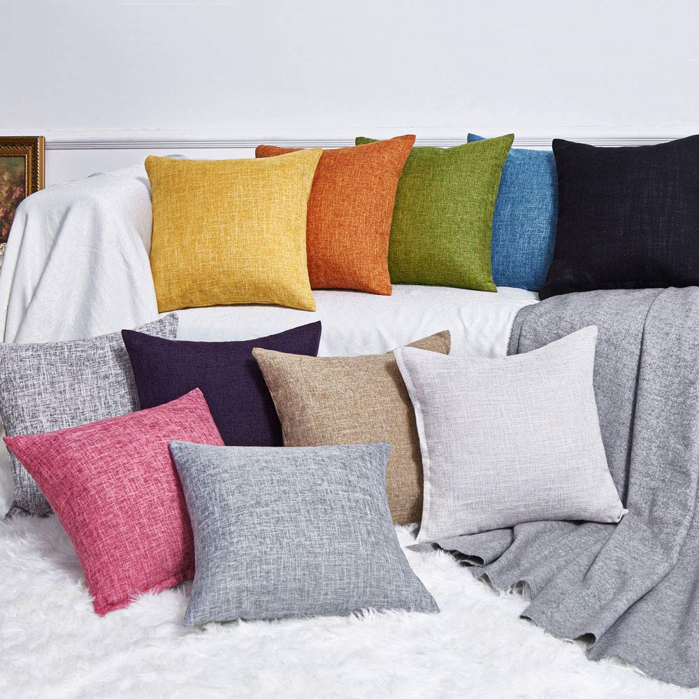 Anickal Set of 2 Black Linen Pillow Covers 18x18 Inch - Rustic Square Throw Pillow Covers for Sofa, Couch & Bed Decor - Home Living Room & Bedroom Decorative Accents