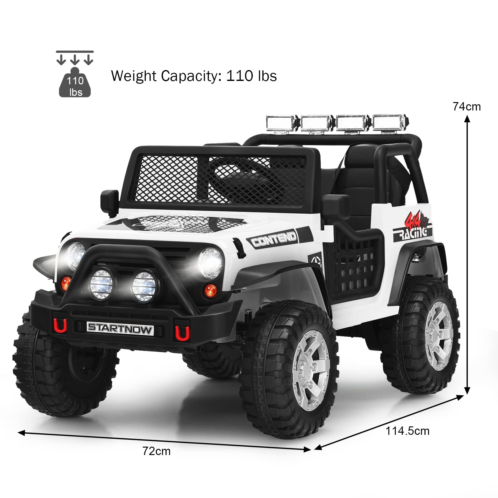 OLAKIDS 12V 2-Seat Battery Powered Electric Ride-On Truck for Kids - Remote Control Toy Car with Spring Suspension, LED Lights & Music - Perfect for Toddlers Outdoor Play & Birthday Gifts