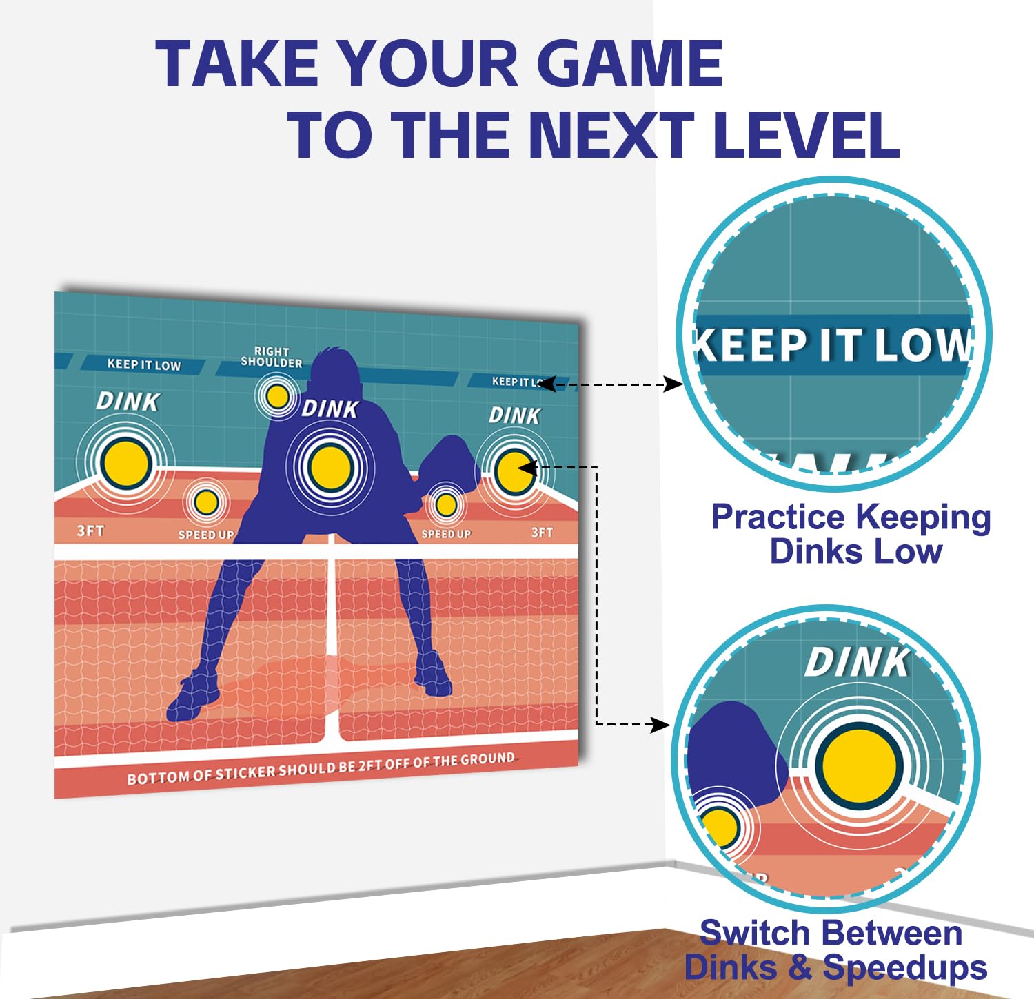 Dink Pad Pickleball Practice Wall Trainer - Portable Rebounder for Solo Training | Perfect for Indoor/Outdoor Use, Backyard Drills & Turn Any Wall into a Pickleball Court