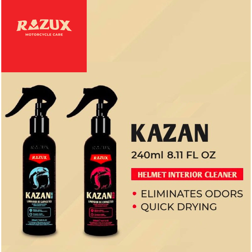 Razux Kazan 240ml Motorcycle Helmet Cleaner Spray - Blue & Red Options for Safe & Effective Cleaning | Perfect for Bike, ATV & Sports Gear Maintenance