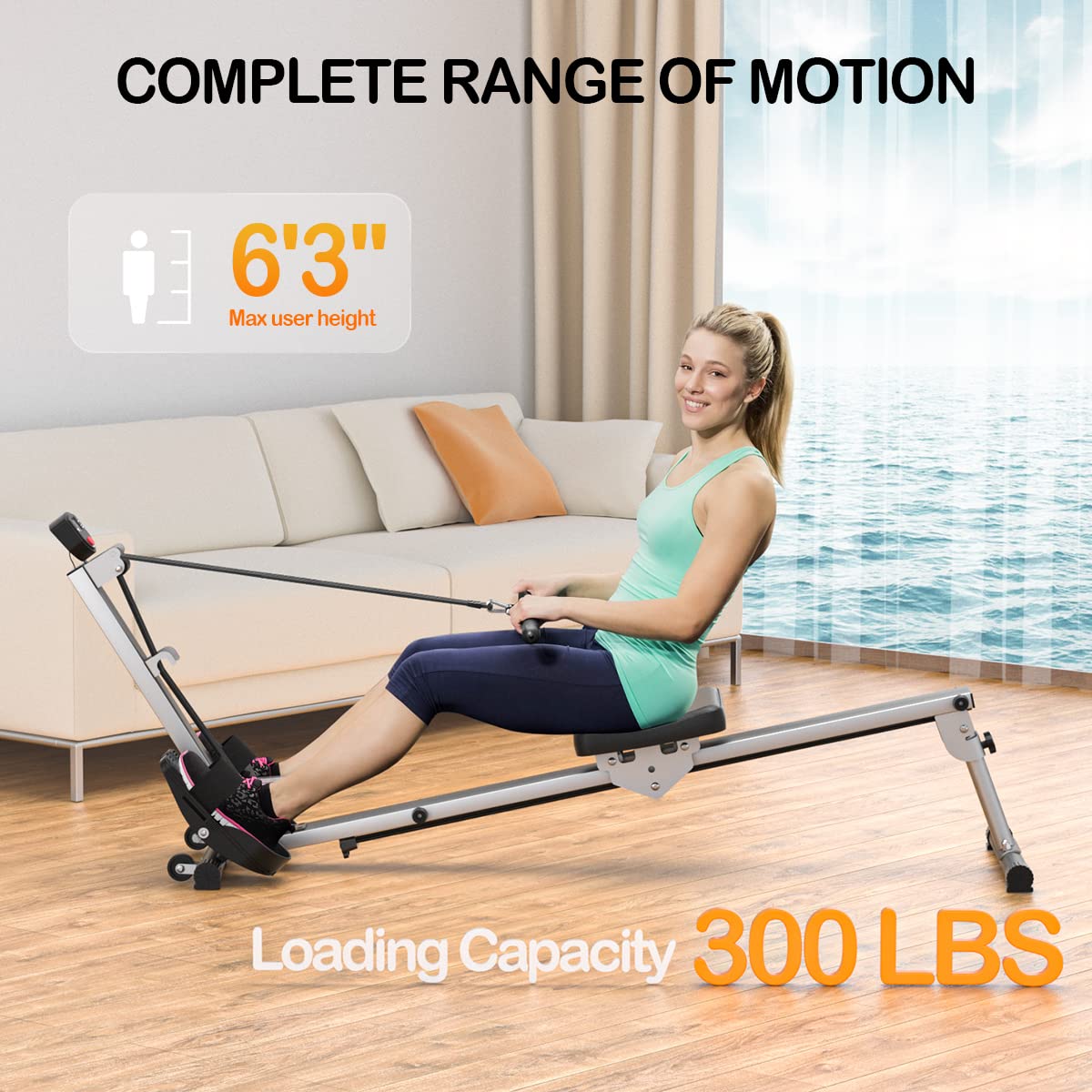 LUBBYGIM Foldable Rowing Machine for Home Gym - 2024 Upgraded Rower with LCD Monitor, 300LBS Weight Capacity - Hyper-Quiet & Smooth Magnetic Resistance - Perfect for Full Body Workout, Cardio Training & Small Space Fitness