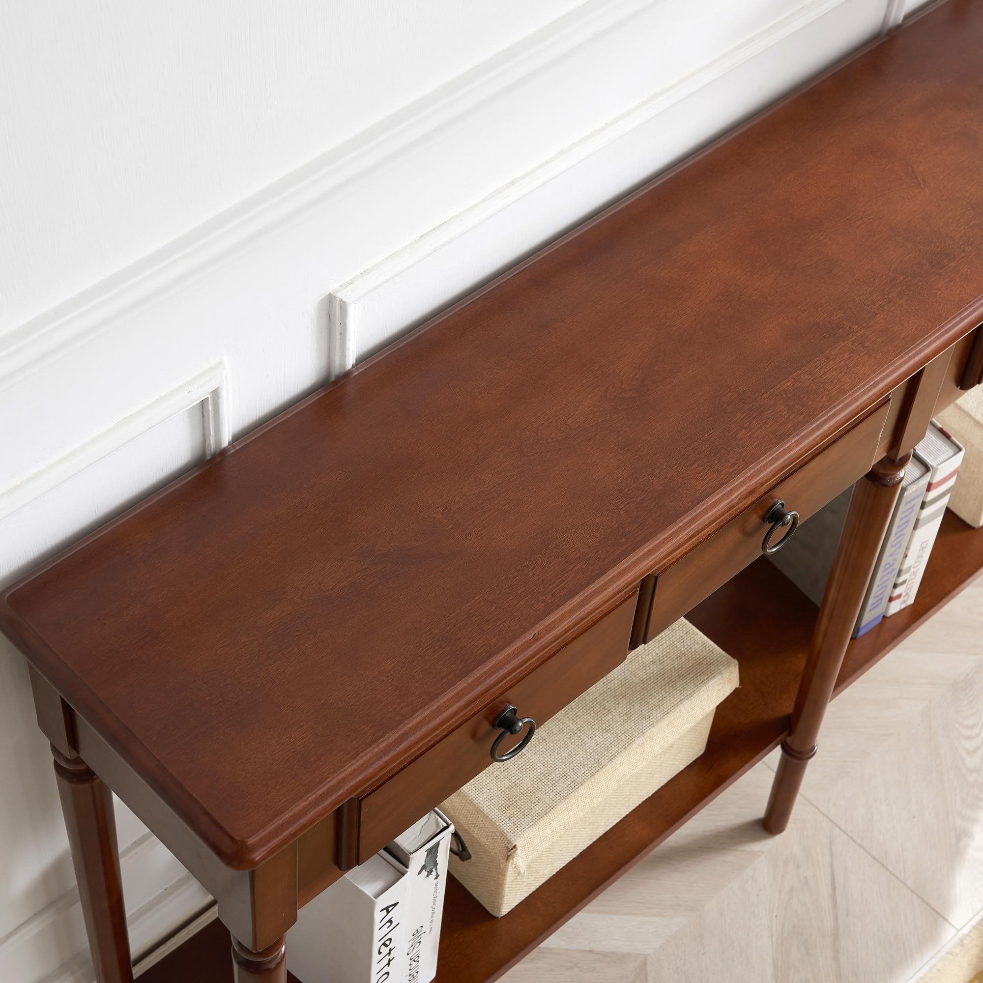 Leick Home Coastal Solid Wood Console Table with Shelf and Drawers - Rich Pecan Brown Entryway Table - Perfect for Hallways, Living Rooms & Home Decor (20028-PC) - Ideal for Farmhouse, Coastal & Modern Interior Design Styles