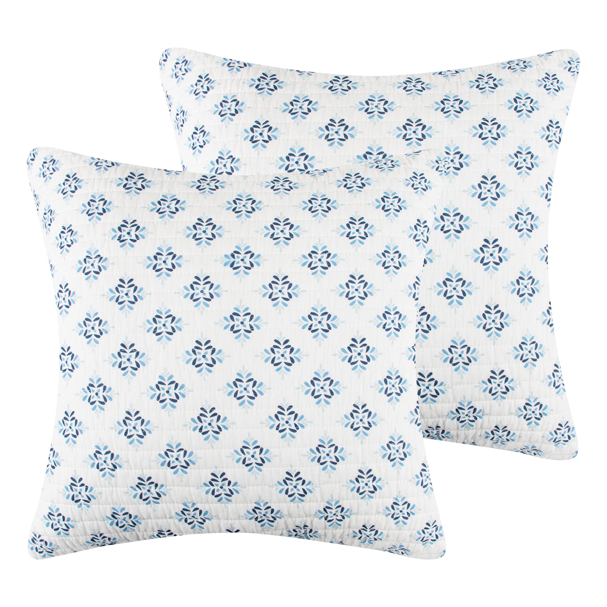 Laure Indigo Euro Sham Set of 2 - Premium Cotton Pillow Covers for Bedroom Decor - Elegant Home Textile Accessories for Living Room, Guest Room & Hotel Styling