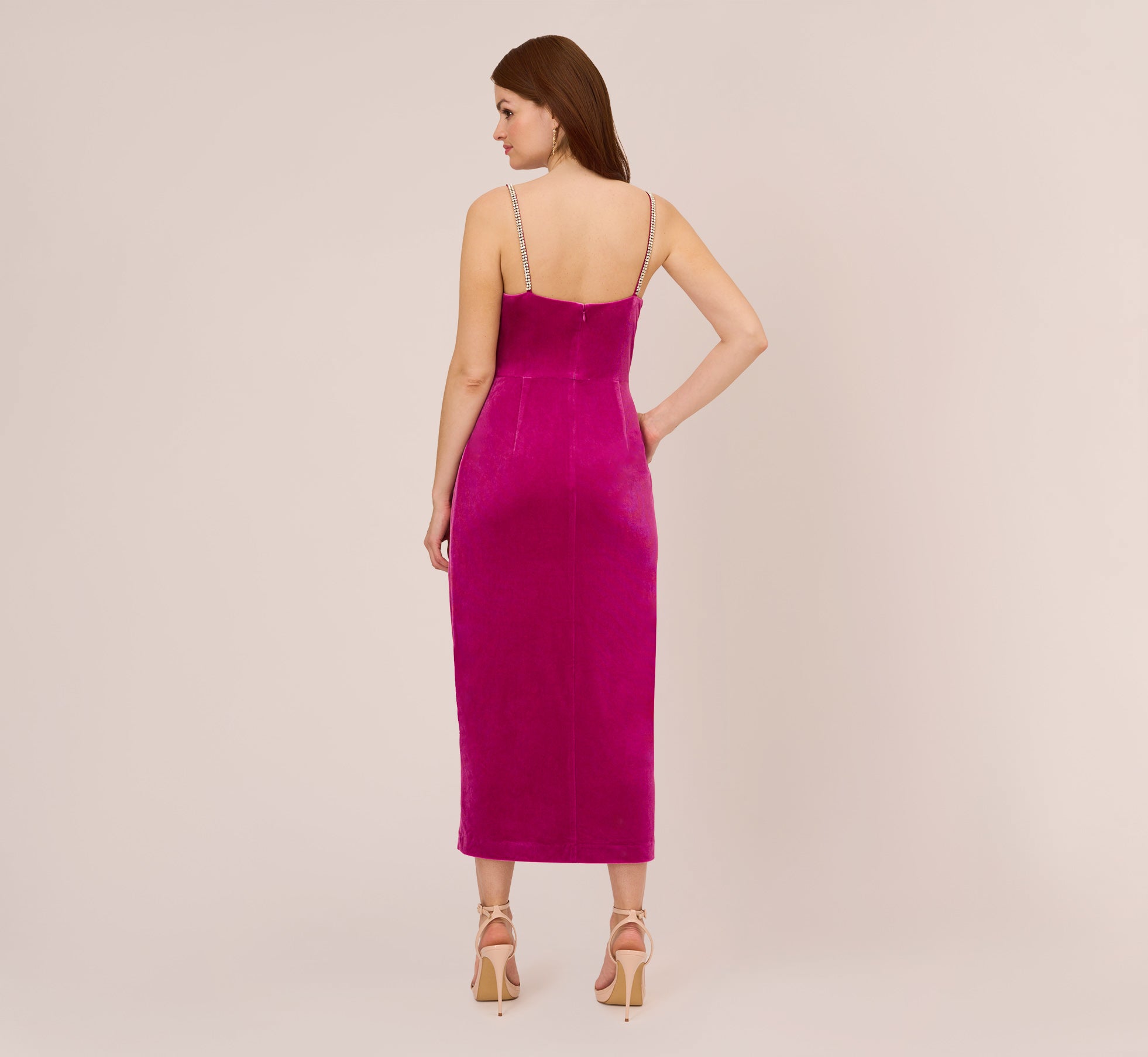 Velvet Ankle Length Wrap Gown with Stone Straps in Orchid Delight - Elegant Evening Dress for Women, Formal Party Gown, Special Occasion Outfit, Wedding Guest Dress, Prom Night Attire