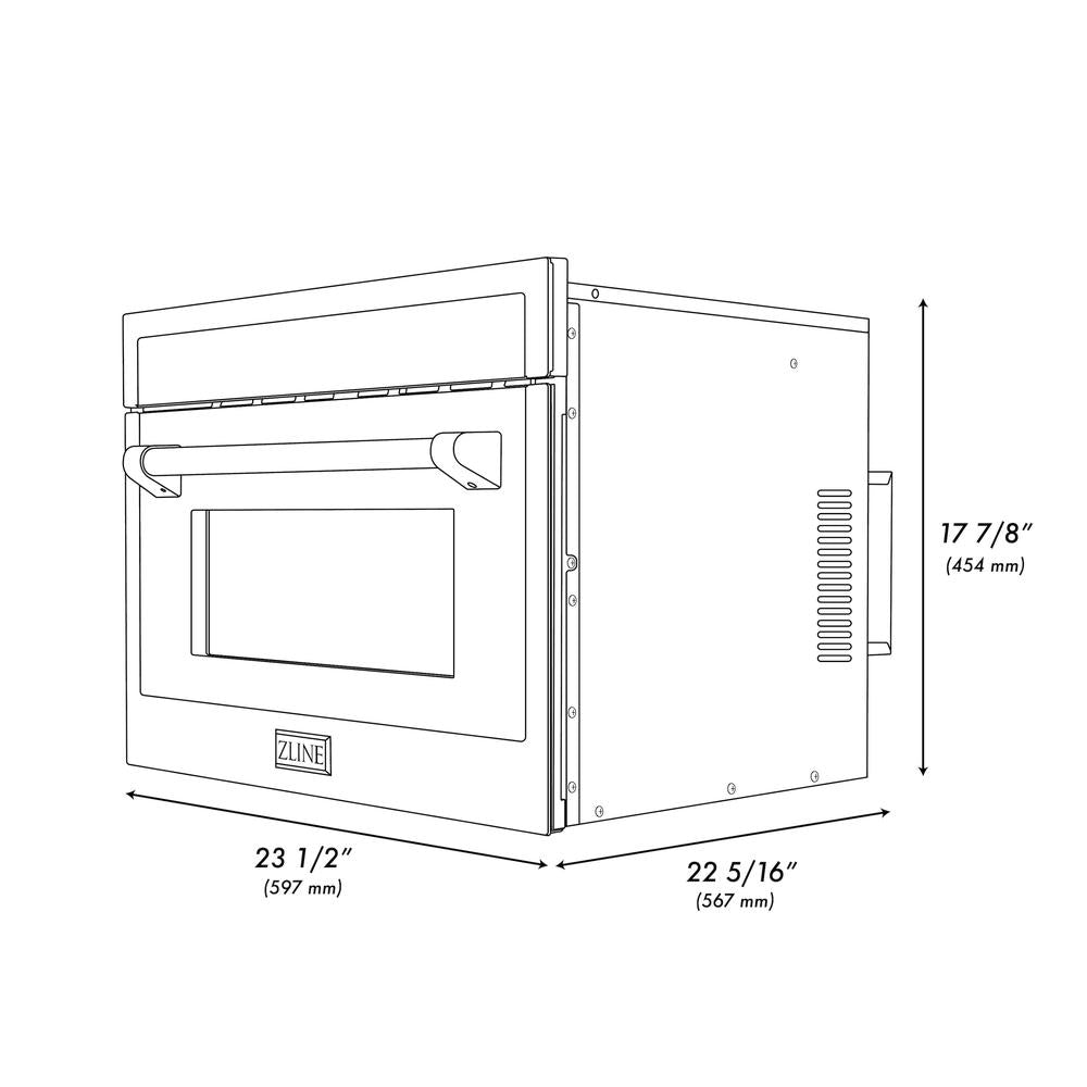ZLINE Autograph Edition 24-Inch Built-In Convection Microwave Oven - 1.6 cu ft Capacity, Black Stainless Steel with Champagne Bronze Accents (MWOZ 24 BS CB) - Perfect for Modern Kitchens & Small Spaces