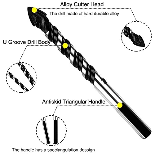 12Pcs Diamond Tile Drill Bit Set for Porcelain, Glass, Wood, Concrete & Brick Walls - Triple-Flute Design for Fast, Clean Cuts - Perfect for DIY Home Renovation, Bathroom Tiling & Masonry Projects