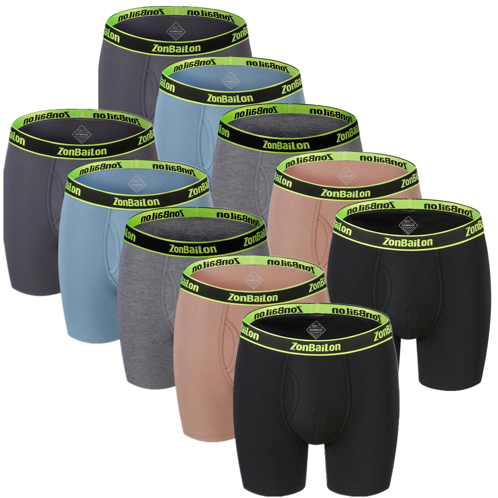 ZONBAILON Men's Bamboo Viscose Boxer Briefs - Breathable Cooling Underwear for Big & Tall - Soft Trunk Underwear Pack (Sizes M-3XL) - Perfect for Workout, Travel & Everyday Comfort