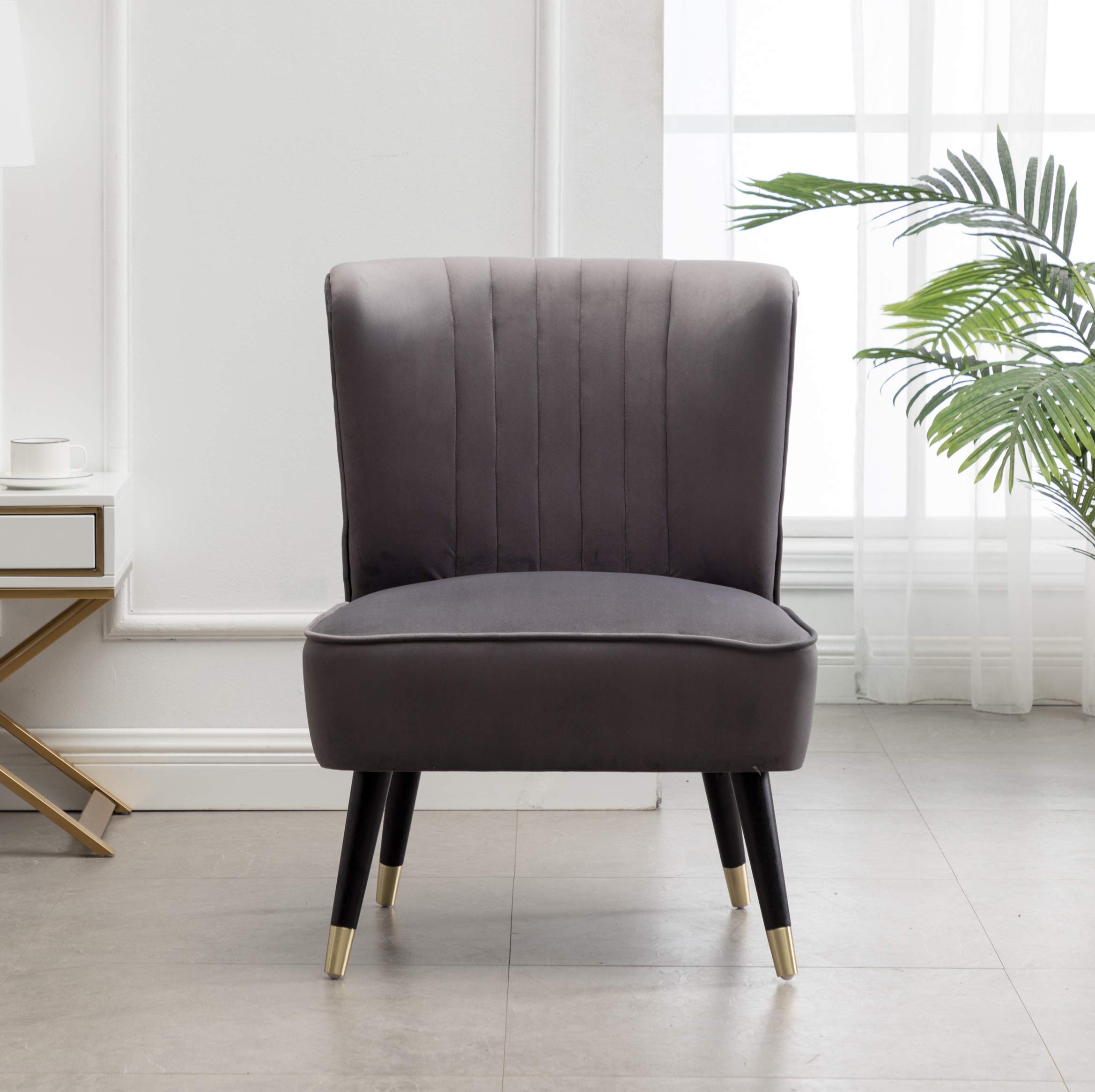 Roundhill Furniture Elon Contemporary Velvet Upholstered Accent Chair - Gray Modern Lounge Chair for Living Room, Bedroom & Office Decor