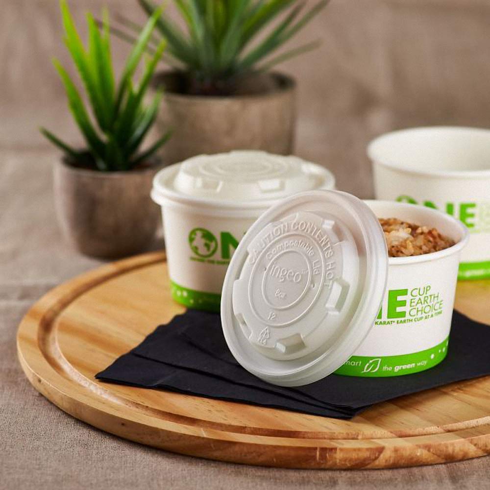 Karat Earth KE-KDL90 8 oz Compostable Paper Food Containers with Flat Lids - 1000 Pack | Eco-Friendly Takeout Boxes for Restaurants, Catering & Meal Prep | BPA-Free Disposable Containers for Hot & Cold Foods