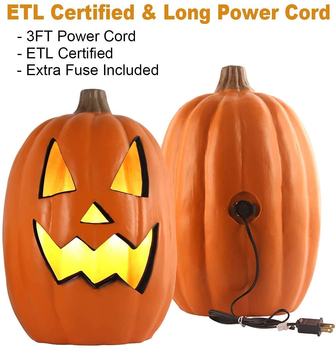 LED Light Up Halloween Jack o'Lantern Pumpkin Decorations - Set of 5 Indoor/Outdoor Lighted Pumpkins with Warm White Bulbs - Perfect for Porch, Yard, Party & Fall Festival Decor