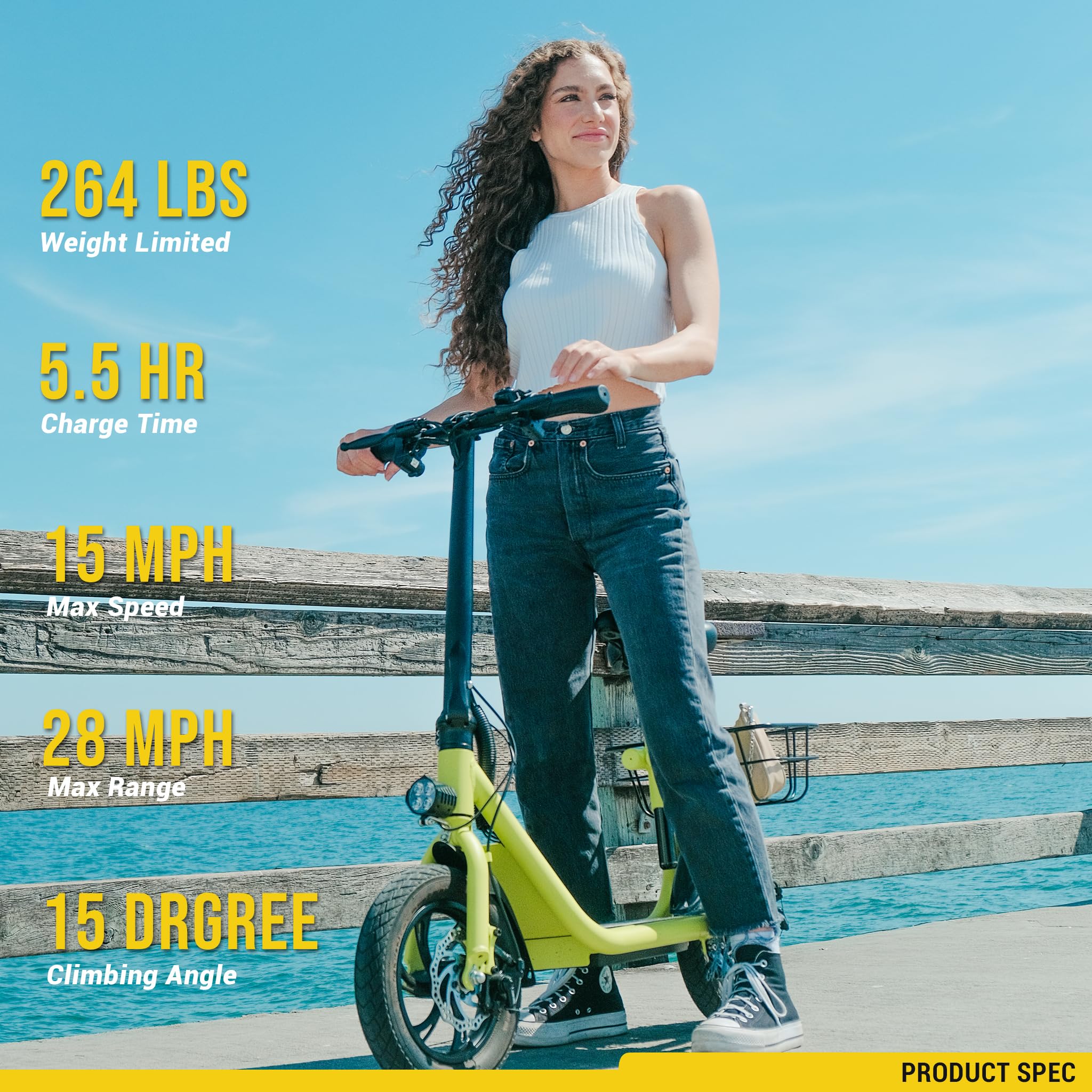 Phantomgogo Electric Scooter for Adults - Foldable Commuter E-Scooter with Seat, Carry Basket & 350W Brushless Motor, 15MPH Speed, 265lbs Weight Capacity - Perfect for Urban Commuting, Campus Travel & Last-Mile Transportation