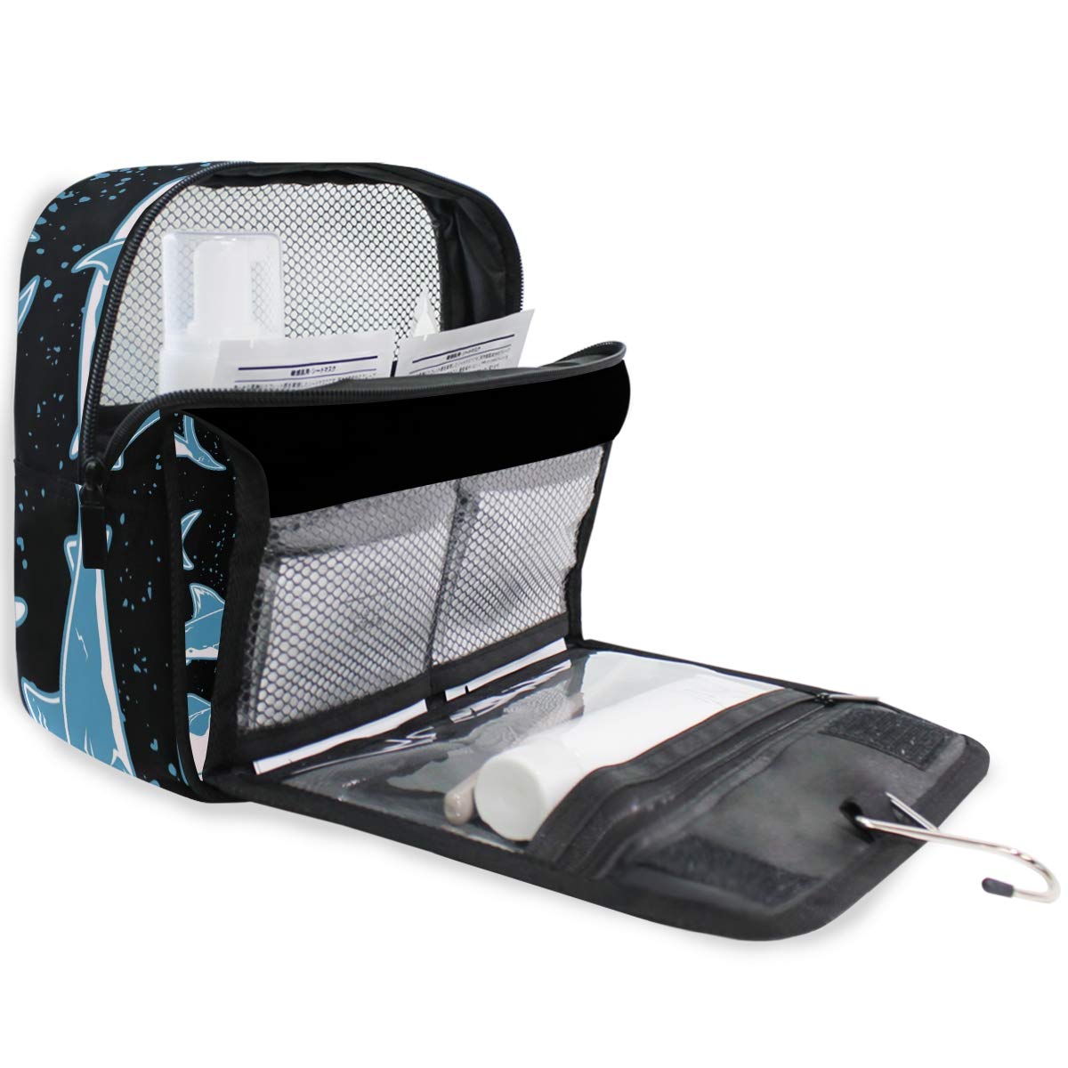 **Senya Hanging Travel Toiletry Bag Kit for Men & Women – Waterproof Cosmetic Organizer with Shark Design – Perfect for Camping, Gym, Business Trips & Vacation**