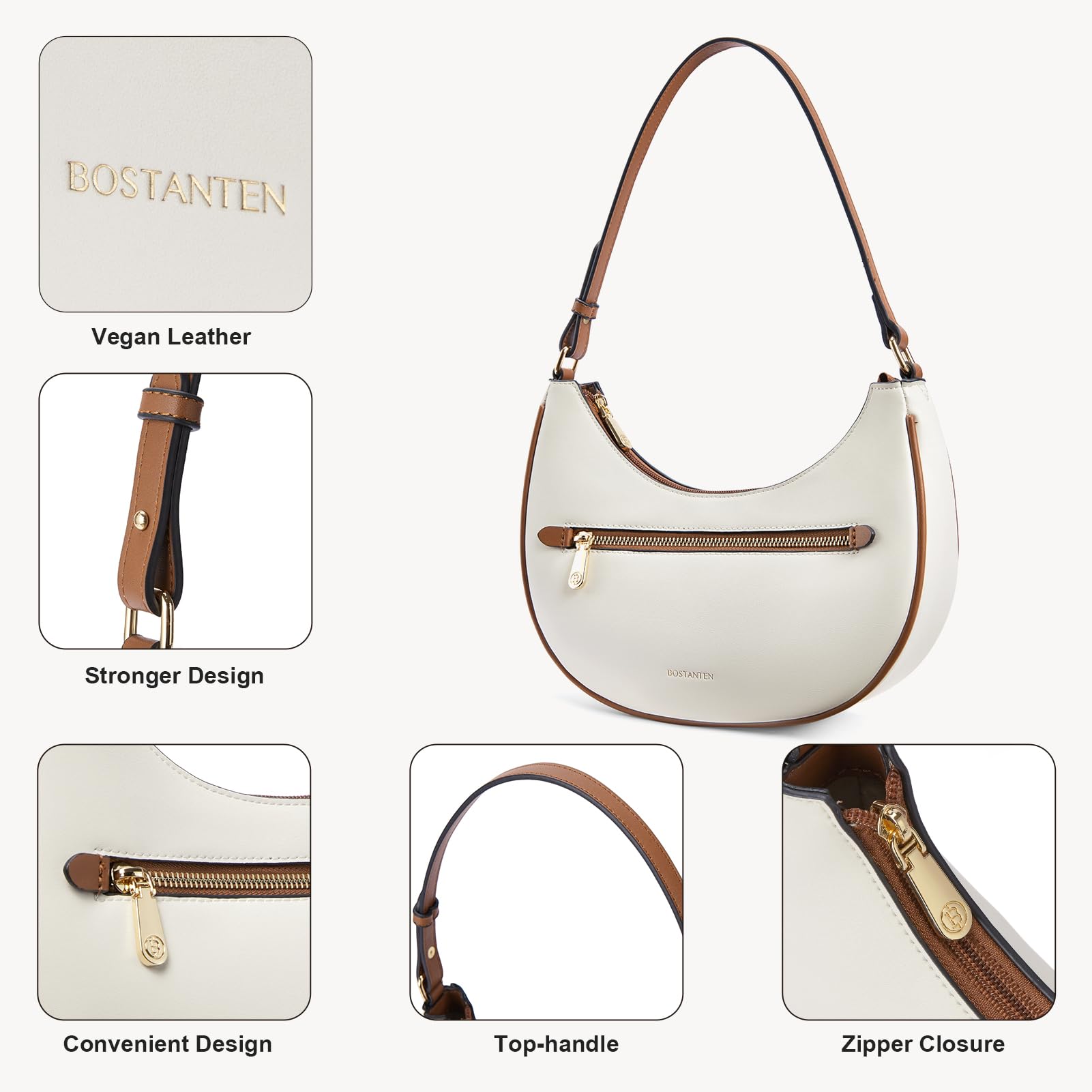 BOSTANTEN Women's Small Crossbody Purse - Trendy Crescent Shoulder Bag Hobo Handbag for Everyday Use, Date Night & Travel Accessories