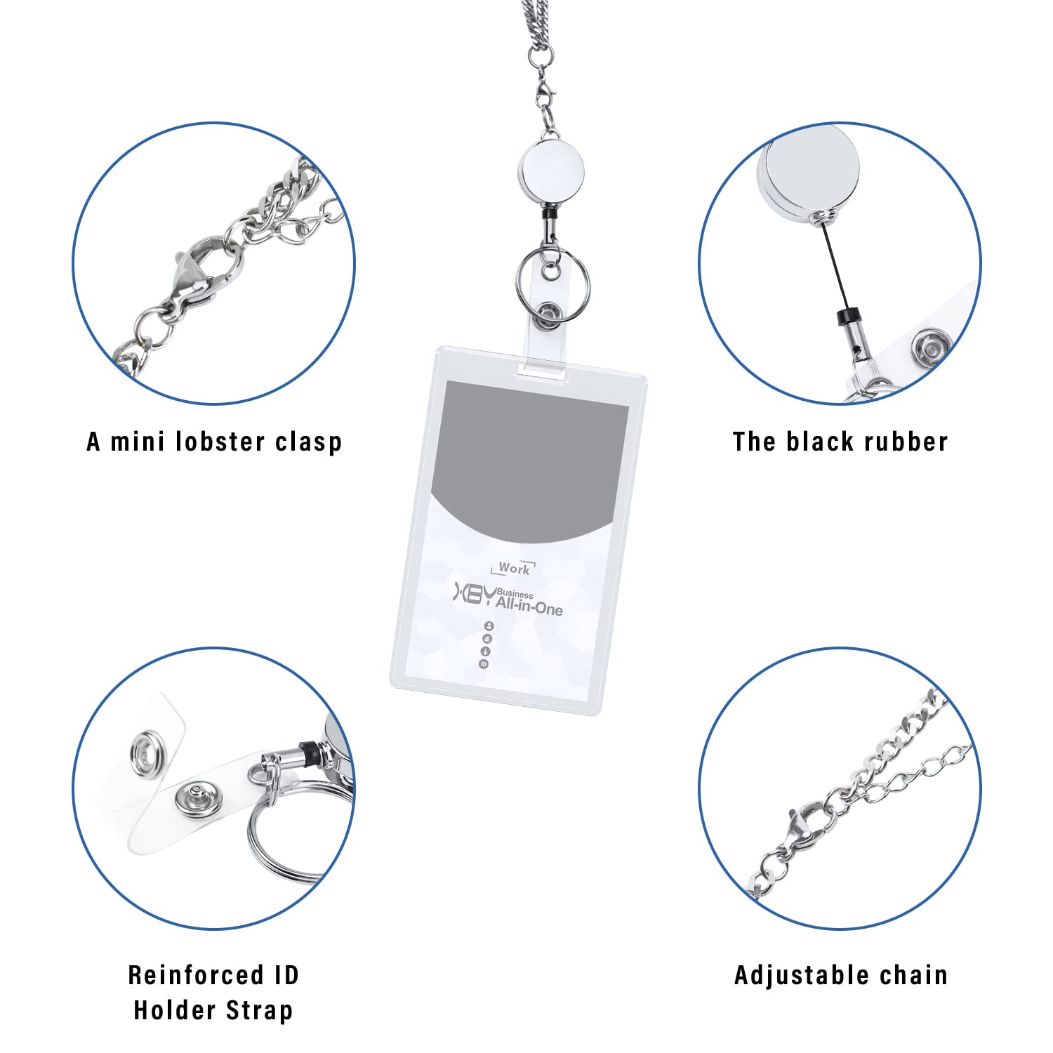 Retractable ID Badge Lanyard for Women & Teachers - Stainless Steel Necklace for Work & Events