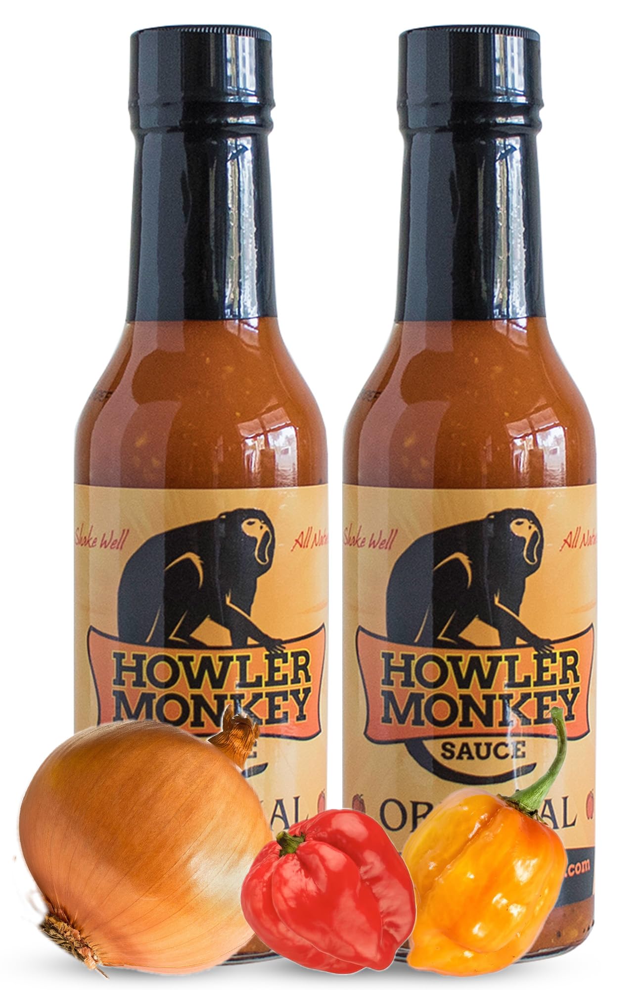 Howler Monkey Original Hot Sauce - Authentic Panamanian-Style with Aji Chombo Peppers - Gluten Free, Low Carb, Low Sodium - 5 oz (2-Pack) - Perfect for Tacos, Wings & Grilling