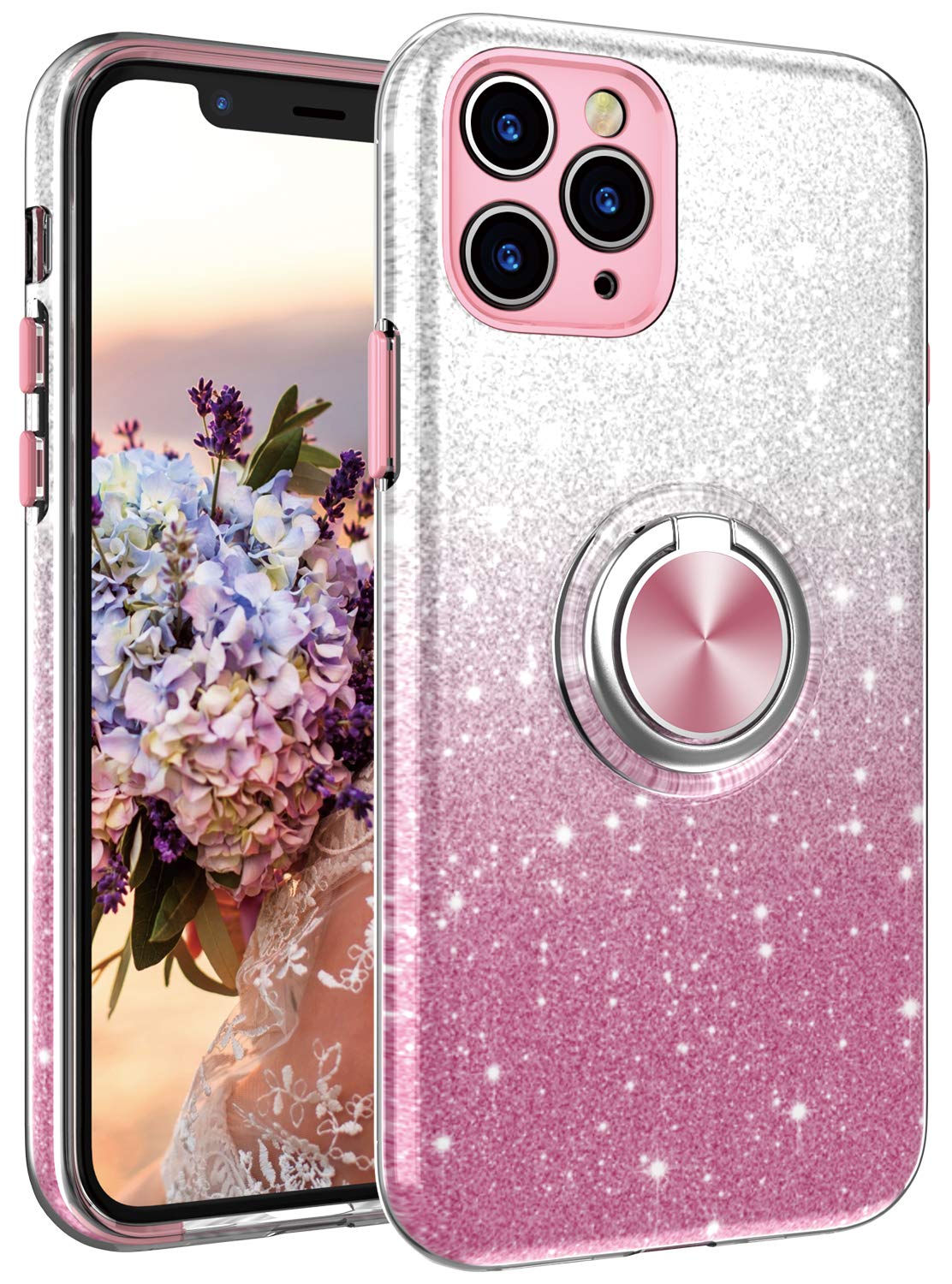 Sparkly Glitter Cute Phone Case for iPhone 11 Pro Max 6.5 Inch - Bling Shockproof Cover with Kickstand, Slim Fit Drop Protection for Women & Girls | Perfect for Everyday Use, Parties, and Travel (Pink)