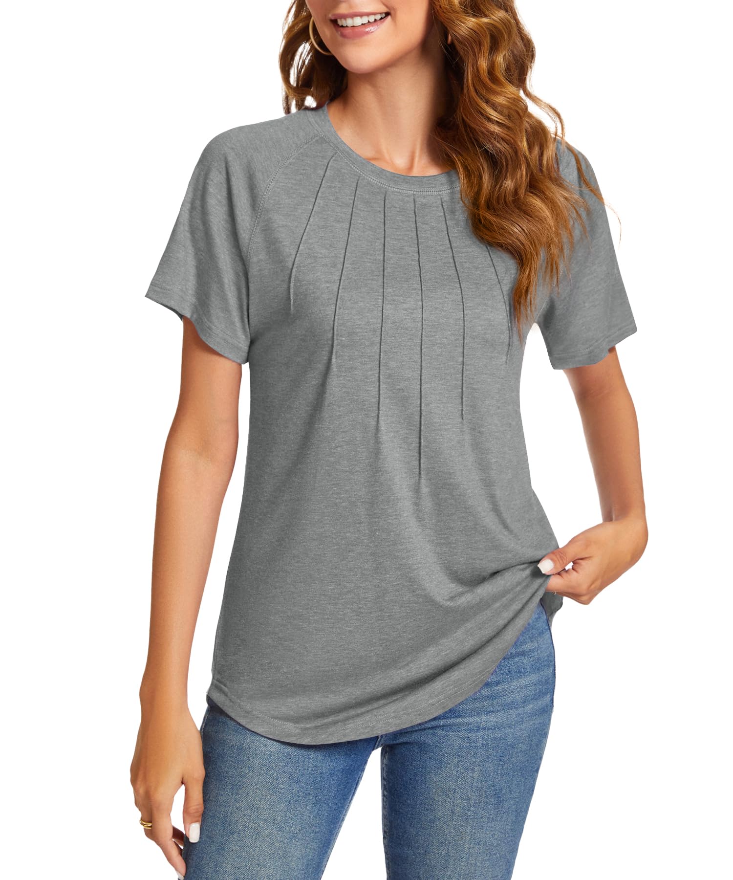Women's Summer Tops - Casual Short Sleeve Shirts & Dressy Blouses | Trendy Pleated Tunic Tops for Women | Perfect for Office, Beach & Summer Outings