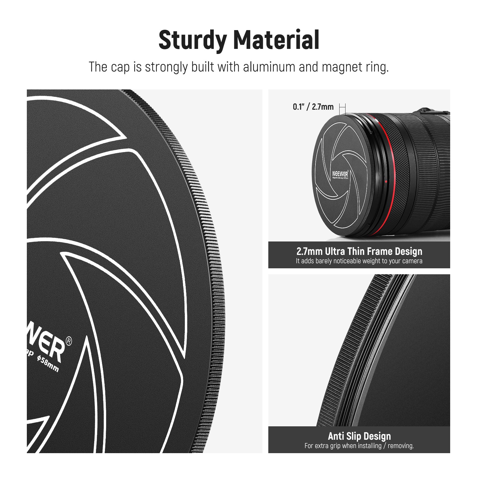 NEEWER Magnetic Aluminum Lens Cap for Canon Nikon Sony DSLR Camera - Durable & Secure Protection for Photography & Videography