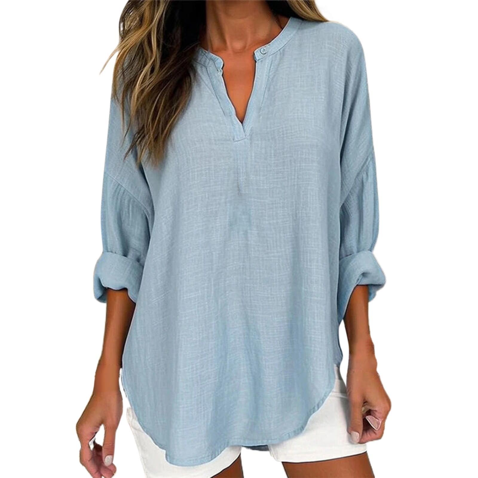 GIERIDUC Women's Long Sleeve Oversized T-Shirt - Side Slit Loose Casual V-Neck Tunic Top with Roll-Up Sleeves | Soft & Comfortable Blouse for Work, Travel & Everyday Wear