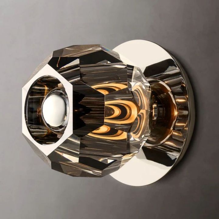 Crysball Smoke Glass Petite Wall Sconce - Modern Mini Wall Light Fixture for Bedroom, Hallway & Living Room Decor