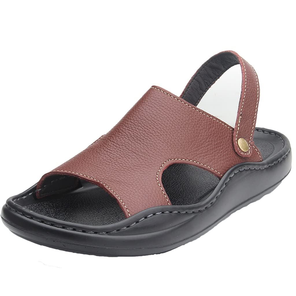 Men's Leather Sandals for Summer - Lightweight Beach Shoes, Outdoor Casual Slippers (Brown, Size 41) - Perfect for Beach Vacations, Poolside Lounging & Summer Travel