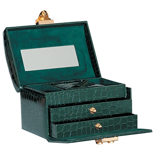 Luxury Green Faux Crocodile Leather Jewelry Box - Elegant Storage for Necklaces, Rings & Earrings - Perfect for Bedroom Vanity, Dresser & Gift Giving