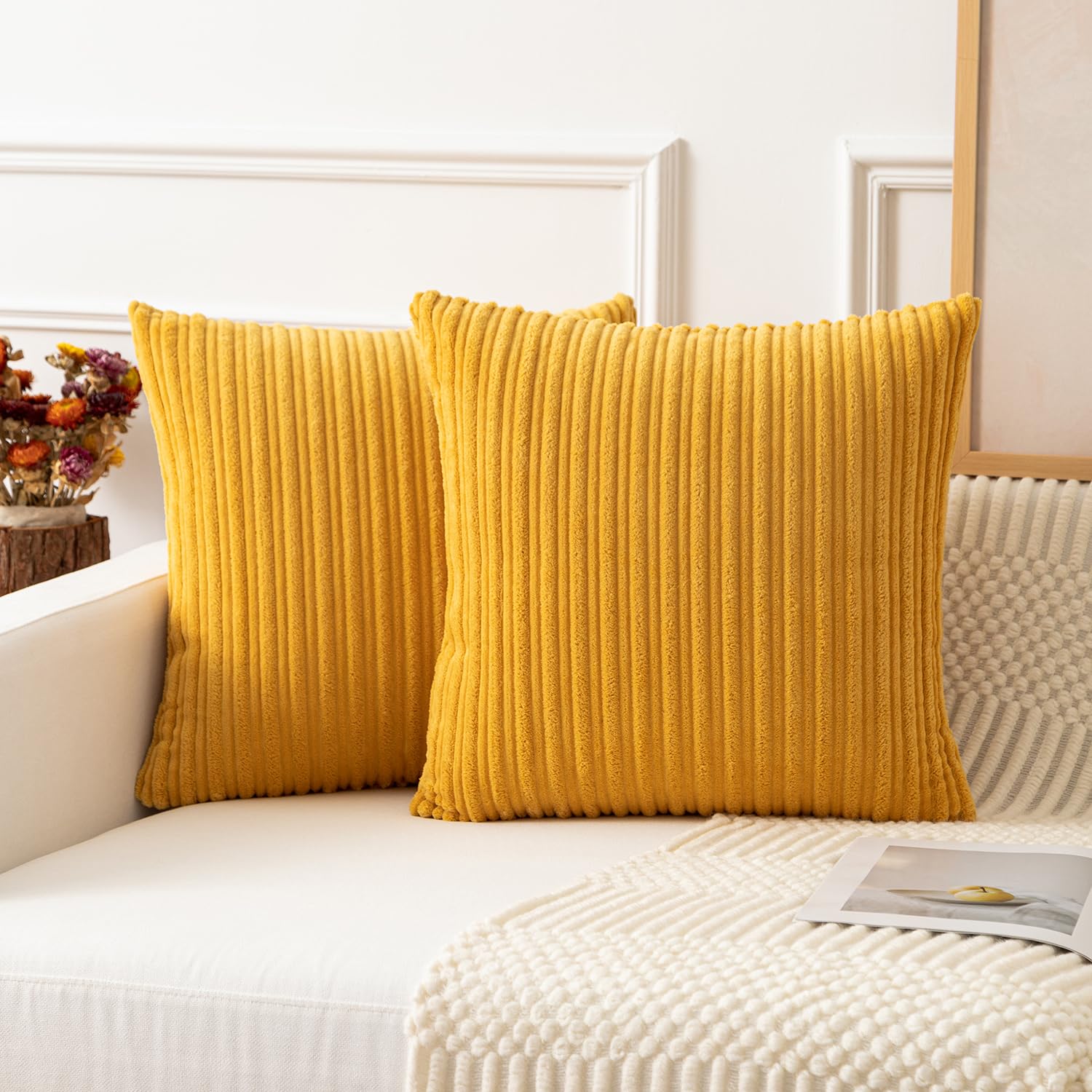 Kevin Velvet Pillow Covers Set of 2 - Striped Floor Cushions 22x22