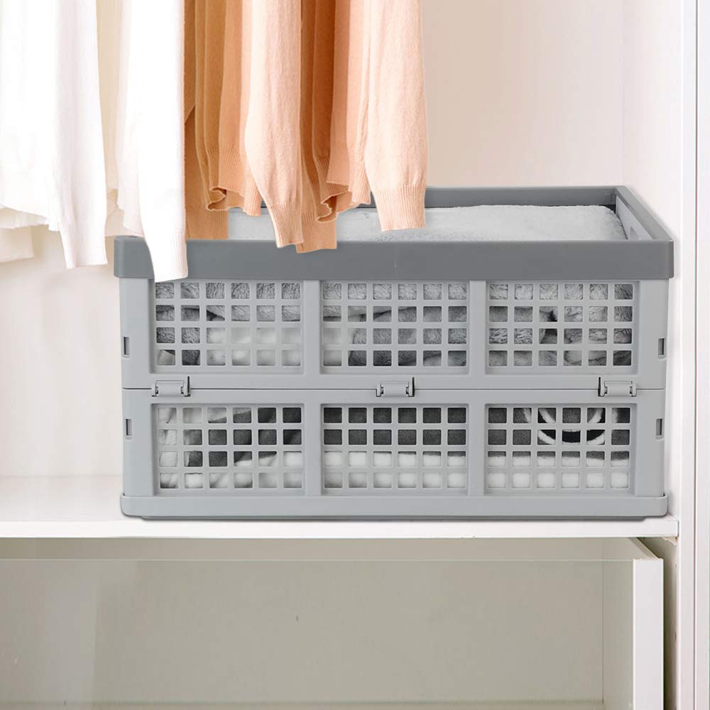 34 Quart Collapsible Plastic Storage Crates - Stackable Organizer Bins for Home, Office & Garage - 2-Pack Heavy Duty Foldable Containers for Clothes, Toys & Supplies