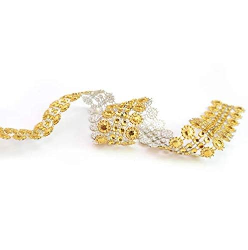 DNHCLL 2 Roll 1 Yard 4 Rows Gold Sunflower Rhinestone Ribbon for DIY Clothing Accessories, Wedding Decor, Party Supplies & Arts and Crafts Projects - Perfect for Dress Embellishment, Gift Wrapping & Home Decoration